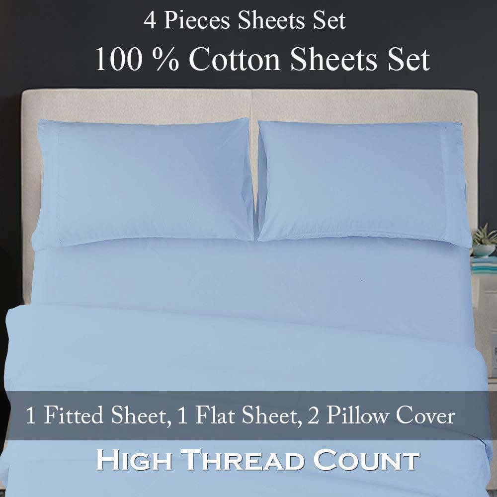 HOME STUFFS Sheet Set Twin-XL-39X80 Bed Sheet Set Light Blue Solid 18 inch Deep Pocket 4 Piece Bed Sheet Set- Fitted Sheet, Flat Sheet & Pillow Luxurious Bedding Set