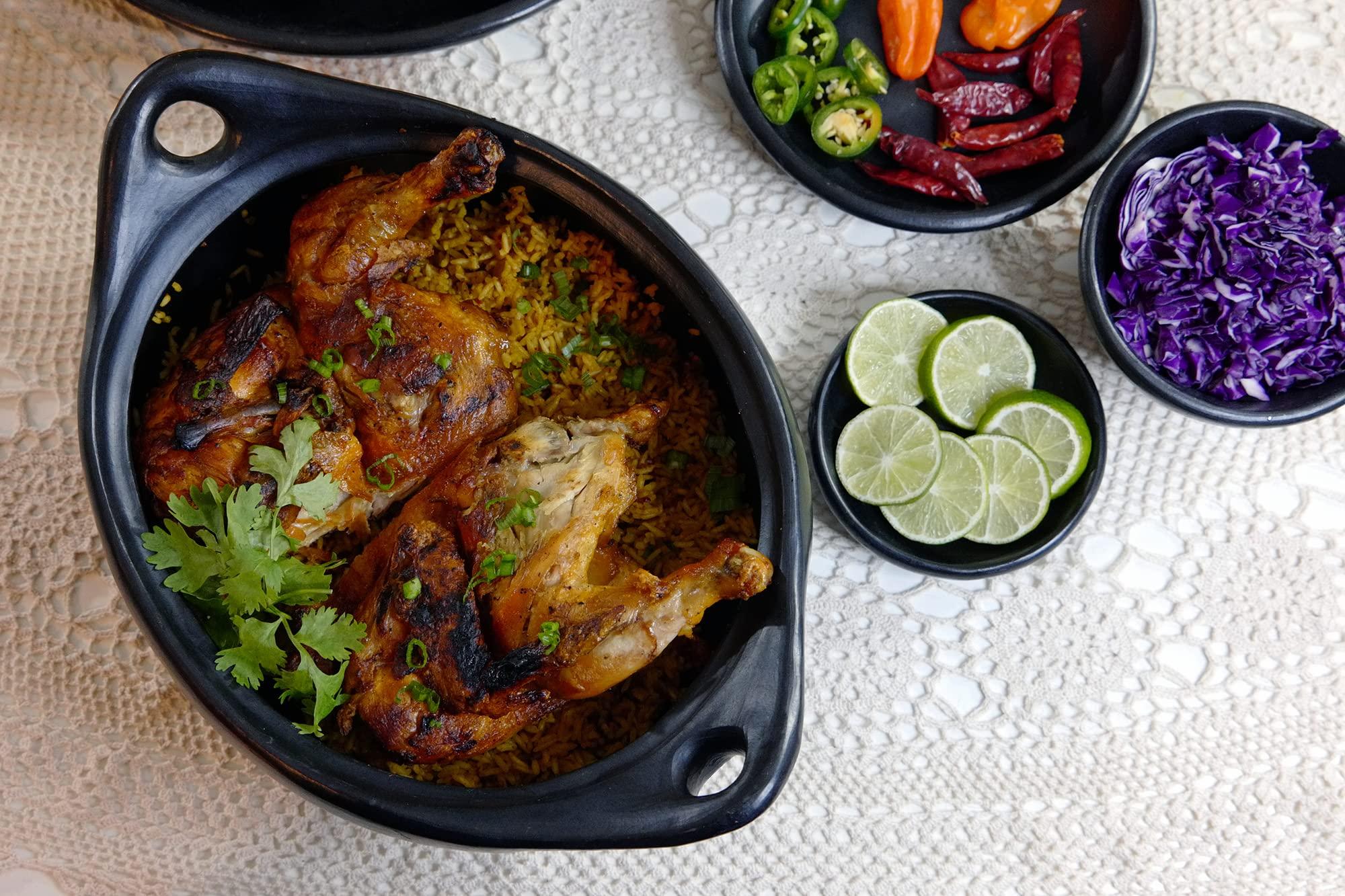 Toque Blanche Toque Blanche Authentic Chamba Black Clay Casserole Pot Gift for Men & Women Rustic Cooking Dish with Handles & Lid, Ideal for Soups, Stews, Curry, Indian & Asian Dishes, 4.5-Quart Small Pot