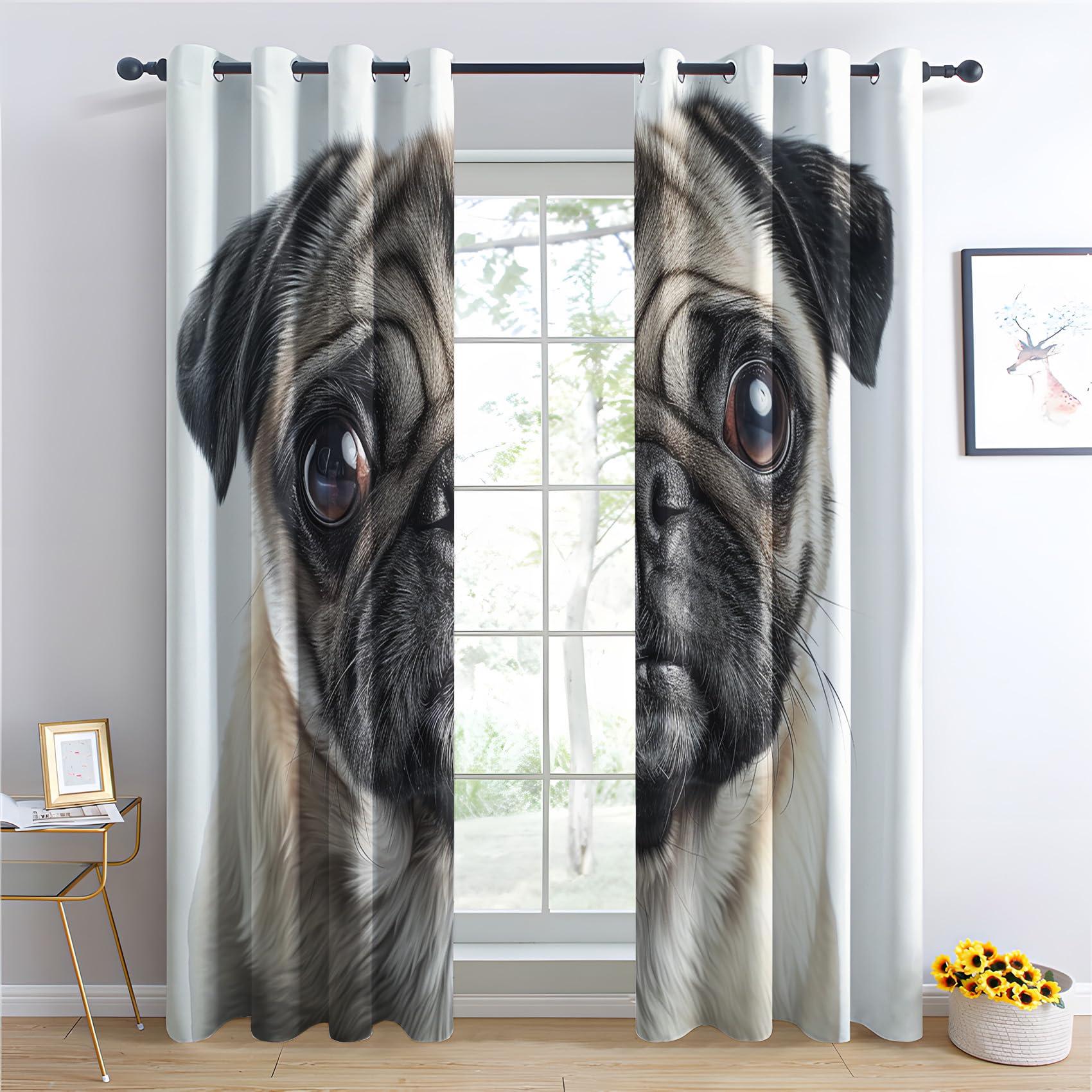 Phtbz Pug Curtains for Bedroom - Pug Blackout Curtains for Bedroom Living Room, Dog Curtains & Home Decor, Puppy Window Curtains & Drapes, 84 Inch Curtains 2 Panel Set