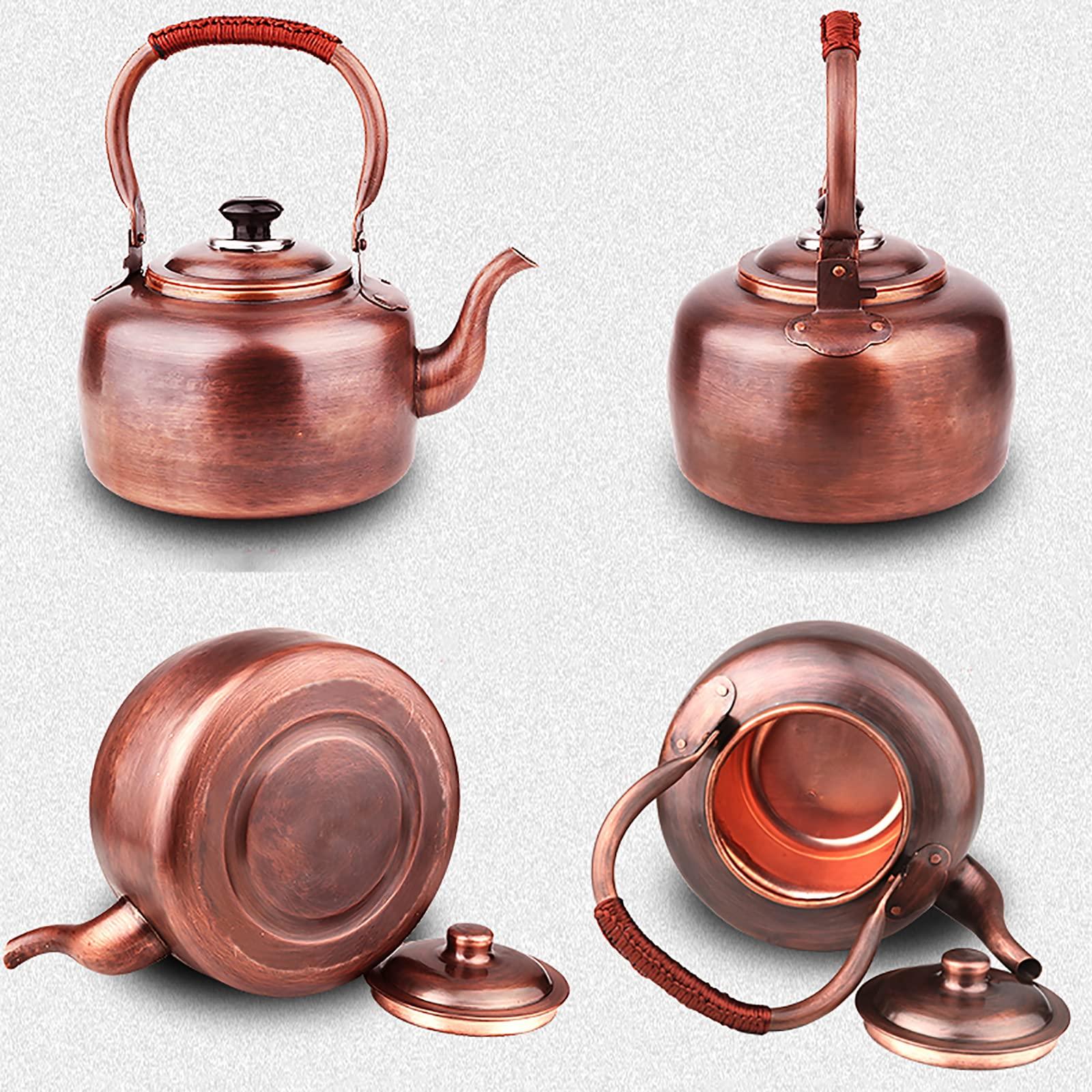 QQXX QQXX Whistling Kettle Teapot,Premium Copper Tea Kettle for Stove Top,Rustic Tea Pot with Ergonomic Handle,Work for All Stovetops(3.2 QT, Brown)