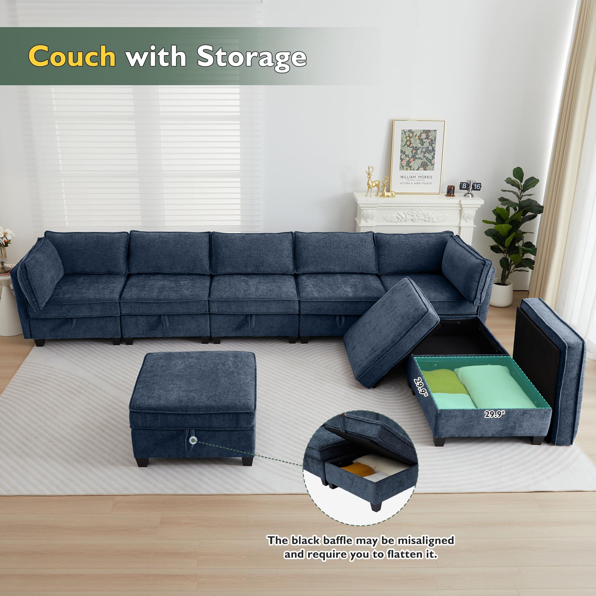 YMXLTD YMXLTD Sectional Couch with Storage, Modular Sectional Sleeper Sofa Cama Moderno Sets for Home Living Room, Lounge Sofa Couch Sectional Convertible for Bedroom, Office - Cloud Couch/Navy Blue Couch