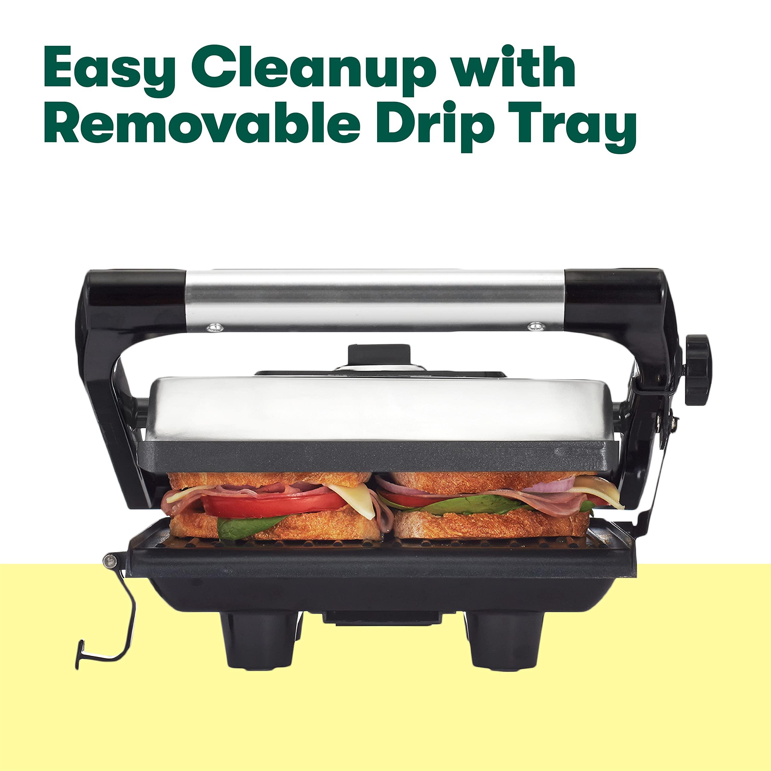 BELLA BELLA Panini Press, Sandwich Maker and Electric Indoor Grill with Double Nonstick Plates, Height Adjustable Lid and Removable Drip Tray, Stainless Steel