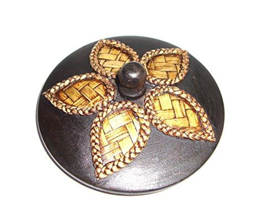 touchable_dream touchable_dream Ashtray Thai Carved Handicraft Round Mango Wood with Elephant Silver Plated and Covered by Bamboo with Lid Wooden Ashtray