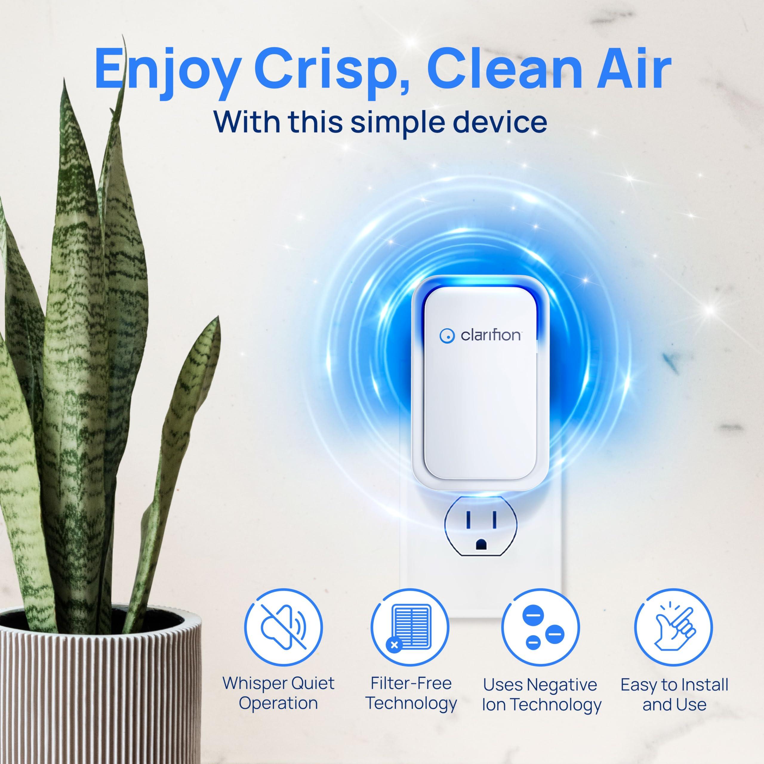 Clarifion Clarifion - Air Ionizers for Home (3 Pack), Negative Ion Filtration System, Quiet Air Freshener for Bedroom, Office, Kitchen, Portable Air Filter Odor, Smoke Dust, Pets, Eliminator, Mini Air Cleaner