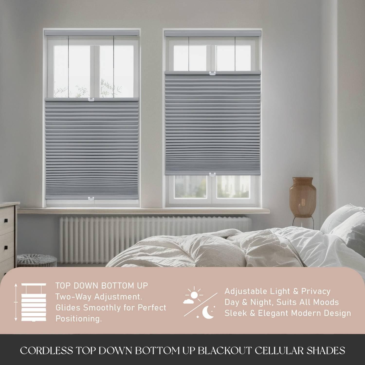 Regal estate 12BOTTLE Cordless 1.5" Blackout Top Down Bottom Up Cellular Shades,52" W x 48" H, Window Blinds for Energy Saving, Gray, Indoor Window Blinds, Shades for Bedroom, Living Room by REGAL ESTATE