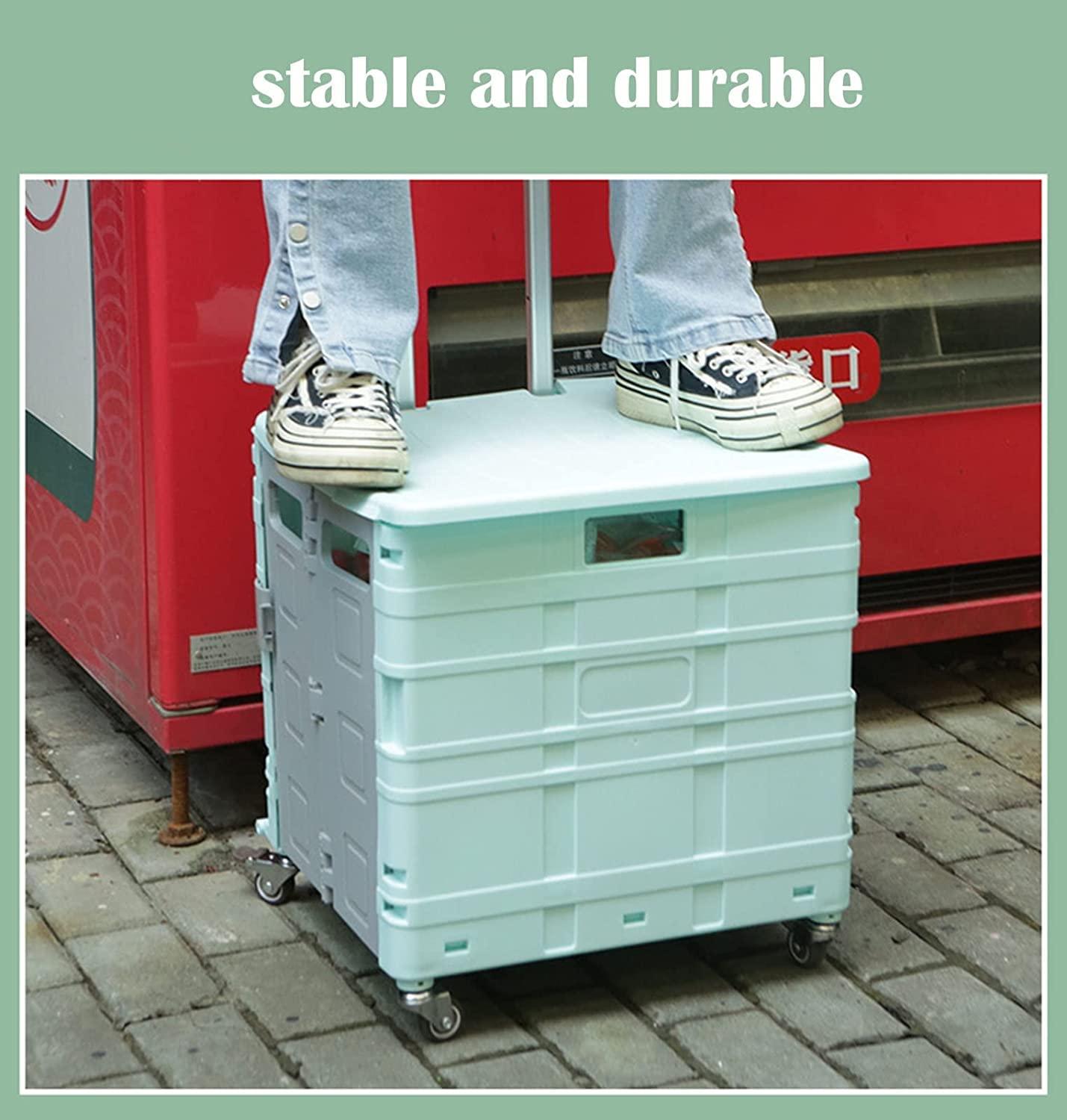 YANYDY shopping cart foldable shopping trolley Foldable Shopping Trolley,For Groceries Teacher Crate Foldable Utility Cart With Lid And 8 Wheels Stair Climbing Collapsible Storage Cart For Office Shopping C