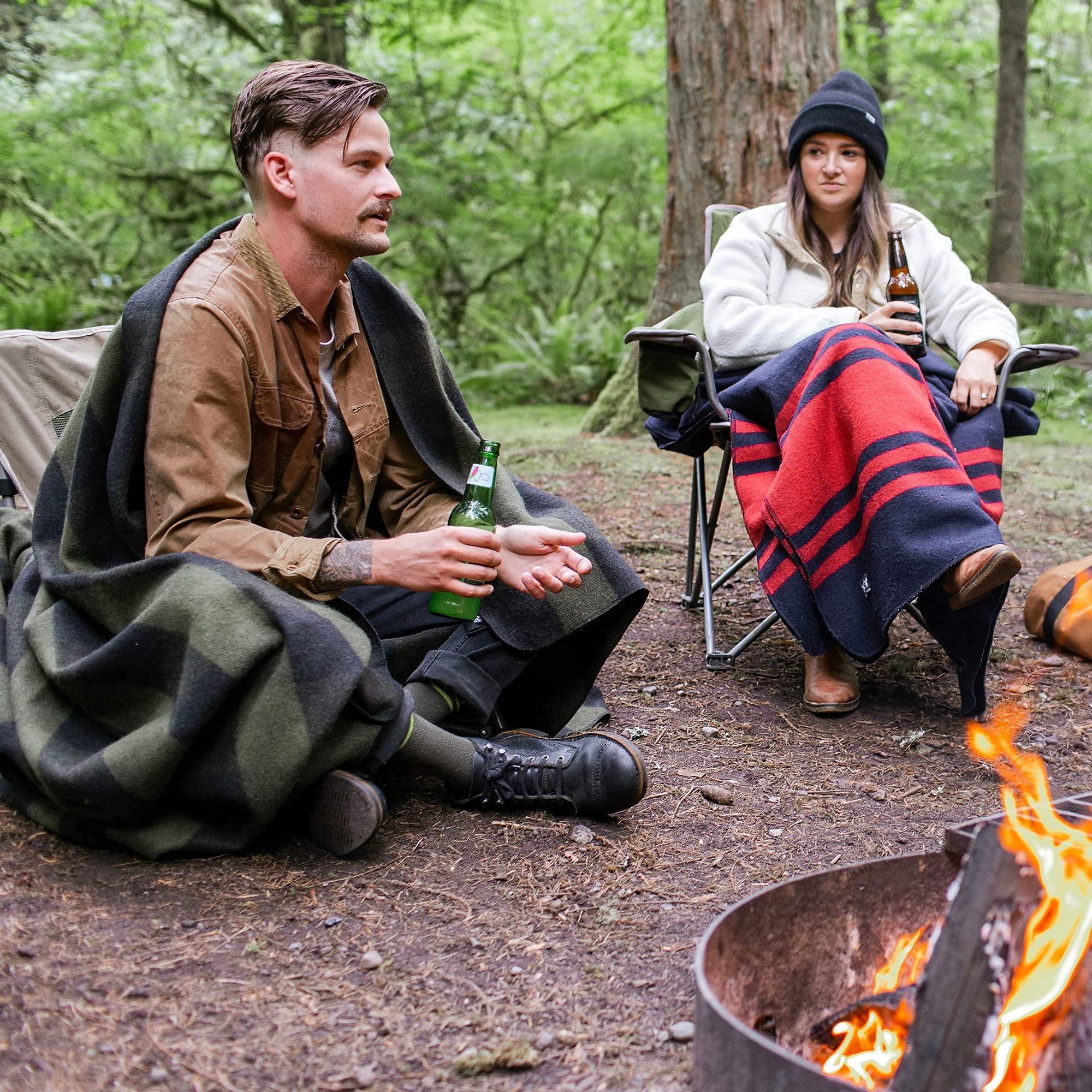 Arcturus Arcturus Plaid Wool Blankets in Green Buffalo - 4.5lbs Warm, Heavy, Washable, Large Bundle Large Insulated Woobie Camping Blanket in Black 7.5 x 7.5 FT