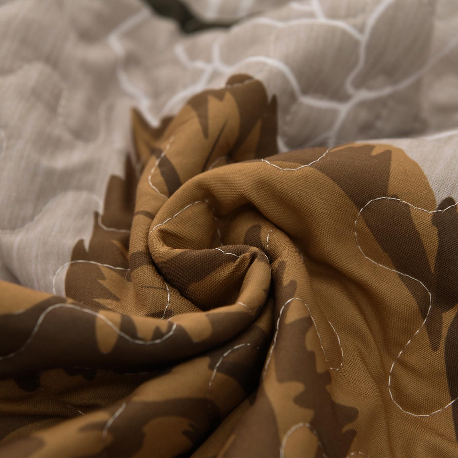 Anibedding Anibedding Floral Quilt Set Queen Size,Elegant Brown Floral Printed Bedspread Coverlet 3 Pieces Soft Microfiber Bedding Set with 2 Pillowcases for All Season(96\"90\")