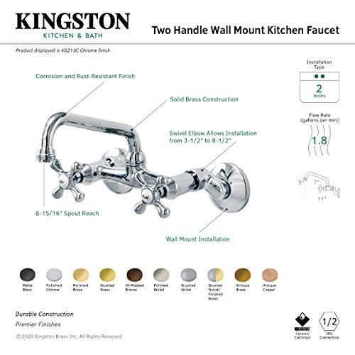 Kingston Brass Kingston Brass KS213C Kingston Adjustable Center Wall Mount Kitchen Faucet, 7\", Polished Chrome