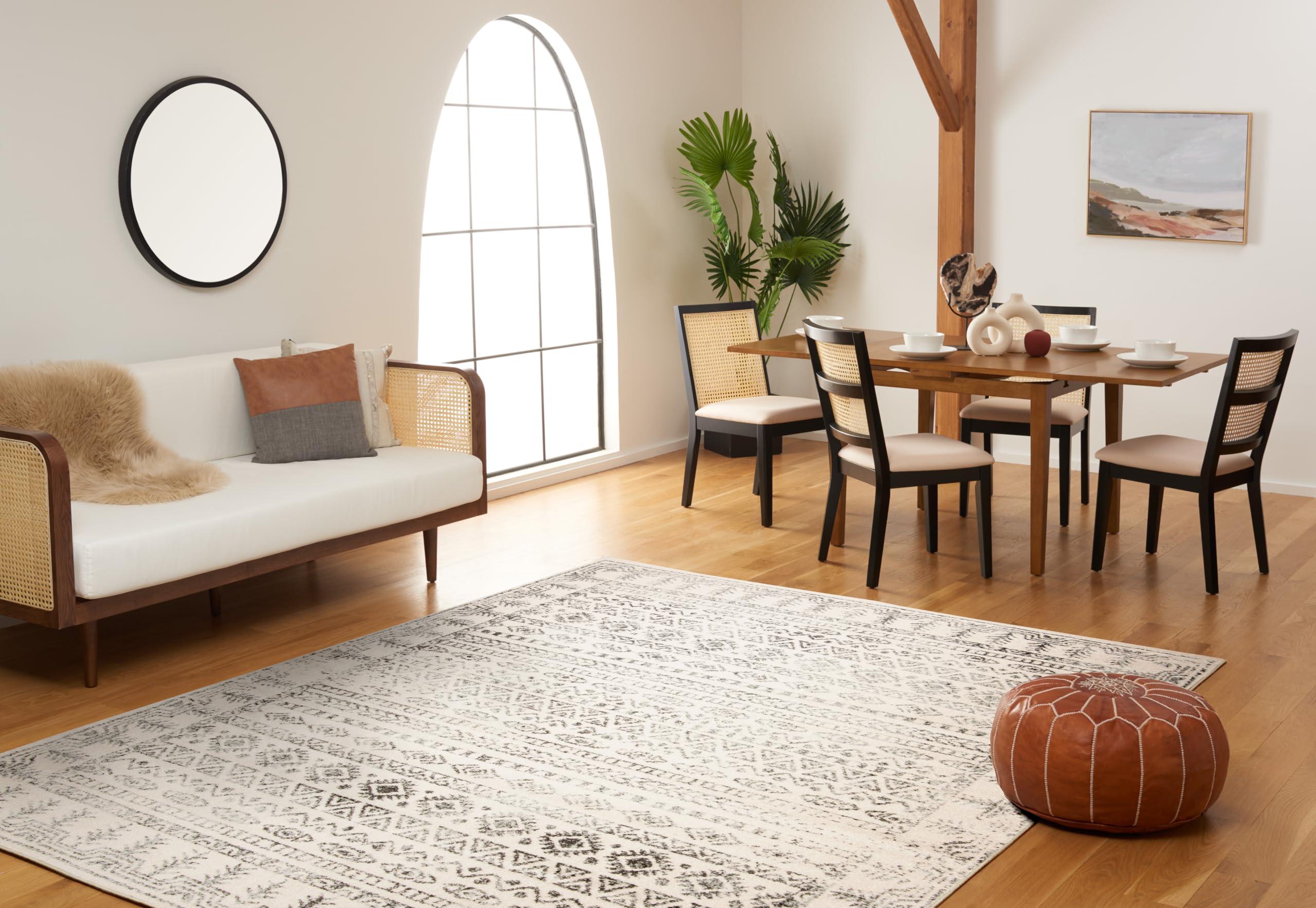 Safavieh SAFAVIEH Tulum Collection Area Rug - 8\' x 10\', Ivory & Grey, Moroccan Boho Distressed Design, Non-Shedding & Easy Care, Ideal for High Traffic Areas in Living Room, Bedroom (TUL271A)