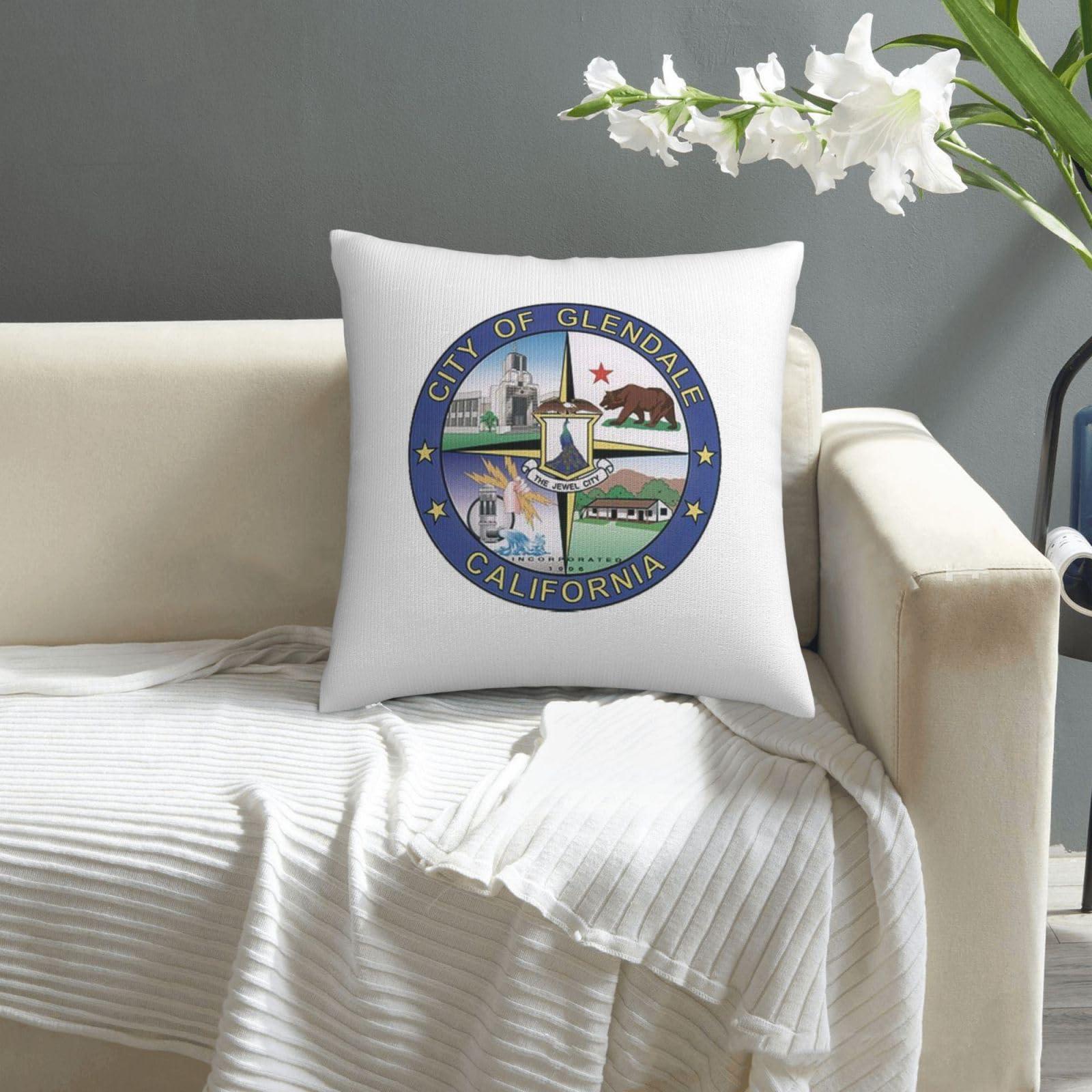 MULIHU MULIHU Seal of Glendale, California Throw Pillow Covers 18x18 Inch Double-Sided Cushion Cases Farmhouse Home Decor for Couch Bed Sofa, 3220044
