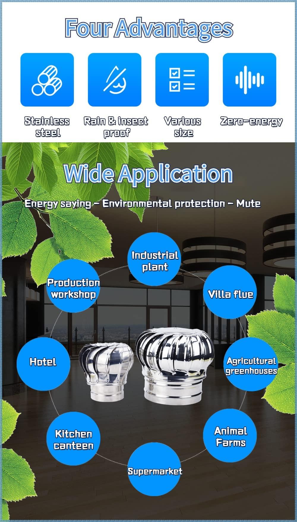 WAHHWF WAHHWF Round Chimney Cap 4 6 8 10 12 Inch for Outside, Spinner Stainless Steel Fireplace Chimney Cover, Rotating Top Chimney Flue Cowl Pipe Vent Cover