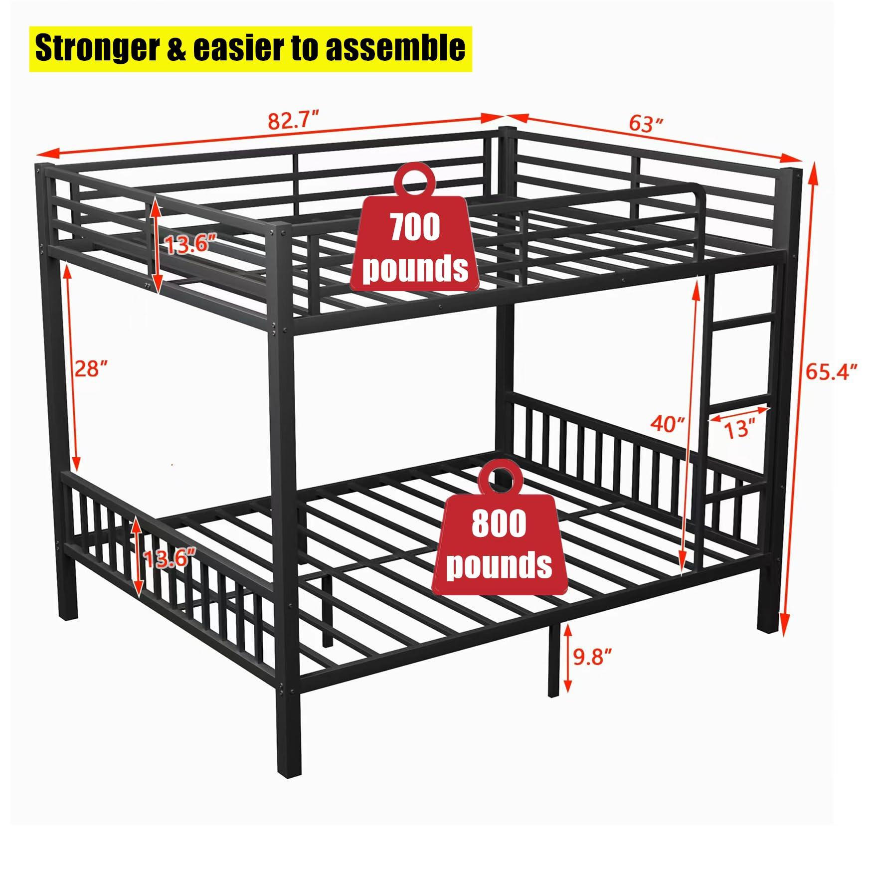 SIGONE SIGONE Stronger and Safer Metal Steel Bunk Bed Frame Queen Over Queen Size, Heavy Duty More Stable Thickened Black Metal Bunk Queen Bed (Easier to Assemble) (Queen Over Queen)