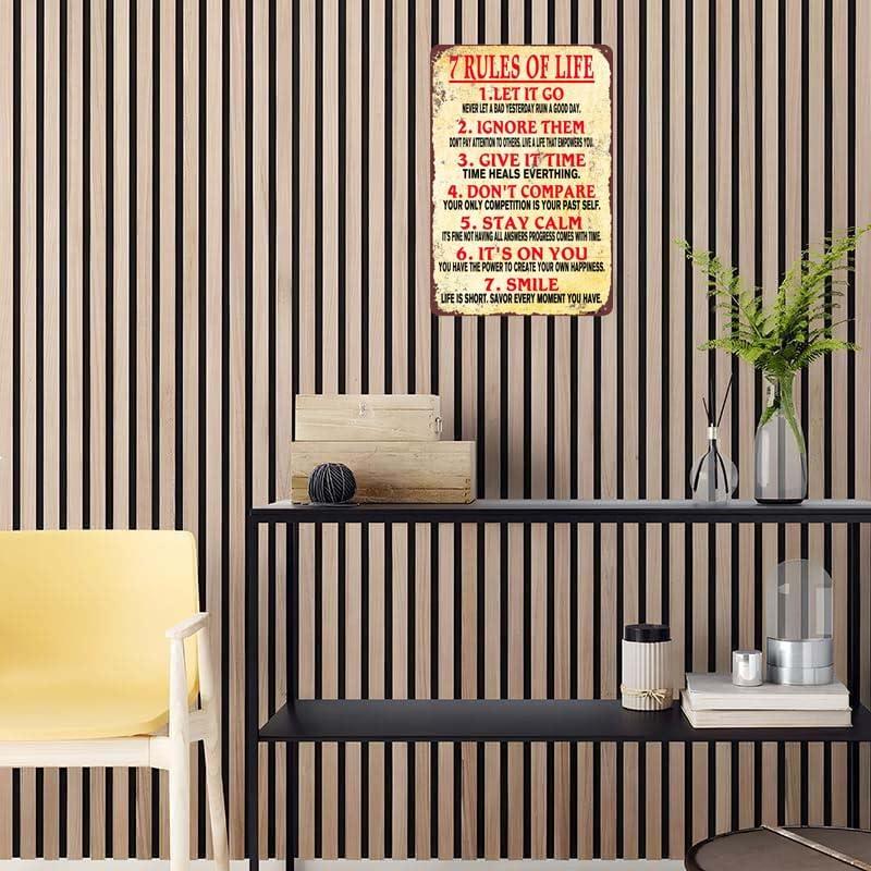 Duxverde 12\"x16\" Aluminum Sign, 7 Rules of Life Sign, Inspiring Positive Quotes Room Decor for Living Room Bedroom Classroom