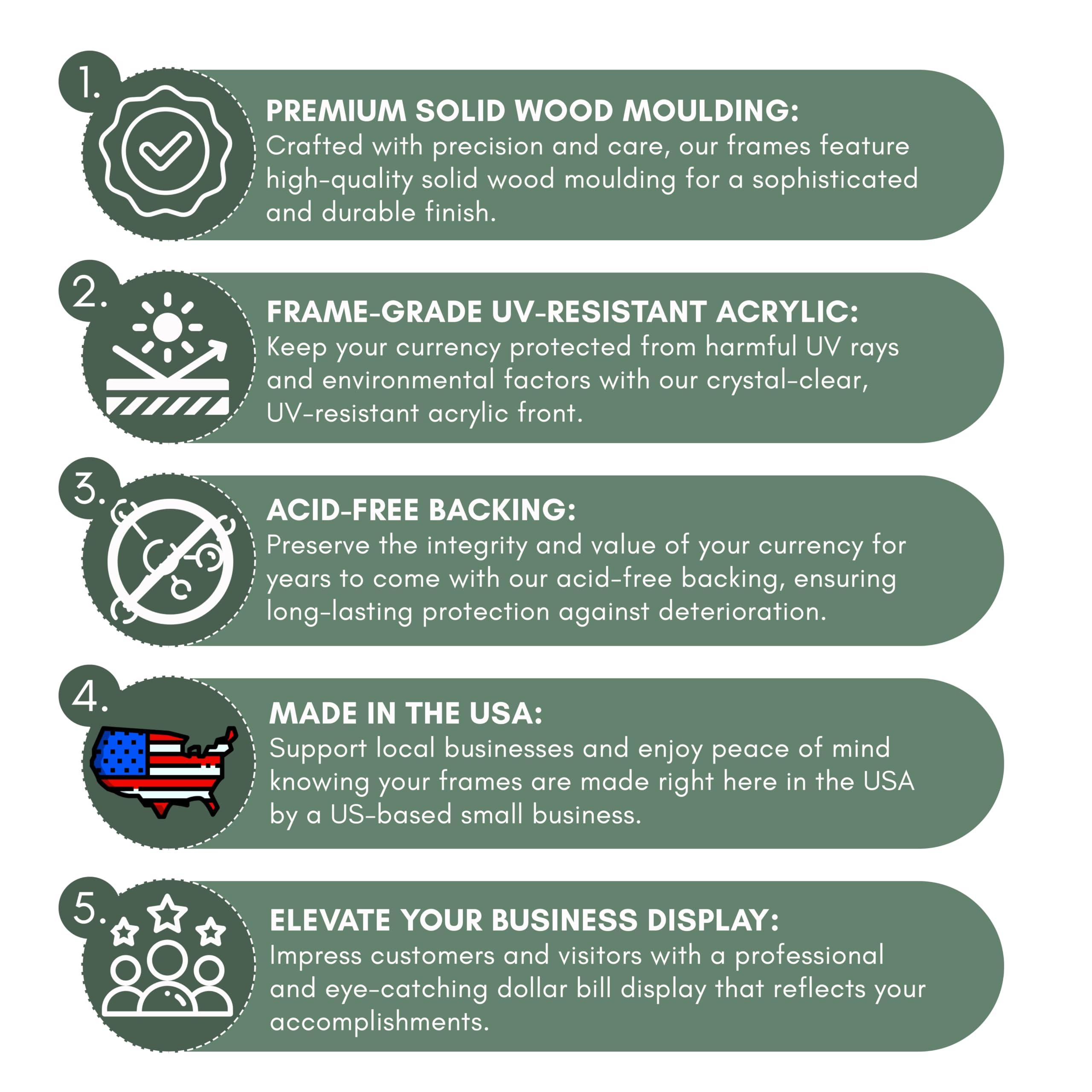 CountryArtHouse CountryArtHouse Traditional Black First Dollar Frame with White Photo Mat, Dollar Bill Holder with Easel Stand and Wall Hanger Included