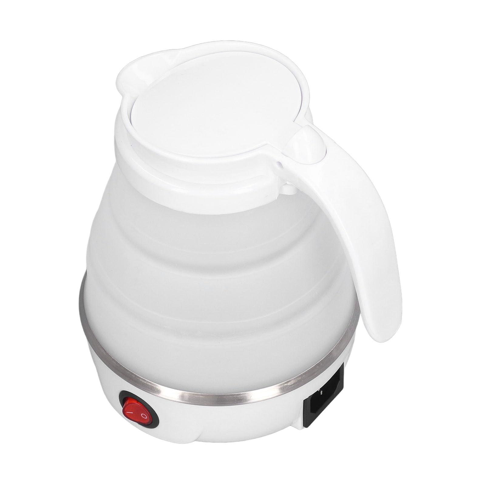 BAOK Foldable Travel Electric Kettle, Silicone and Stainless Steel Quick Boiling Folding Electric Kettle 0.6L for Camping (White)
