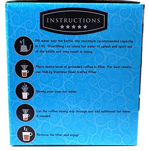 Nuk3y Café Pour Over Coffee Kettle with Thermometer 1.2L - Gooseneck Hand Grip - Premium Stainless Steel - Bonus Coffee Scoop