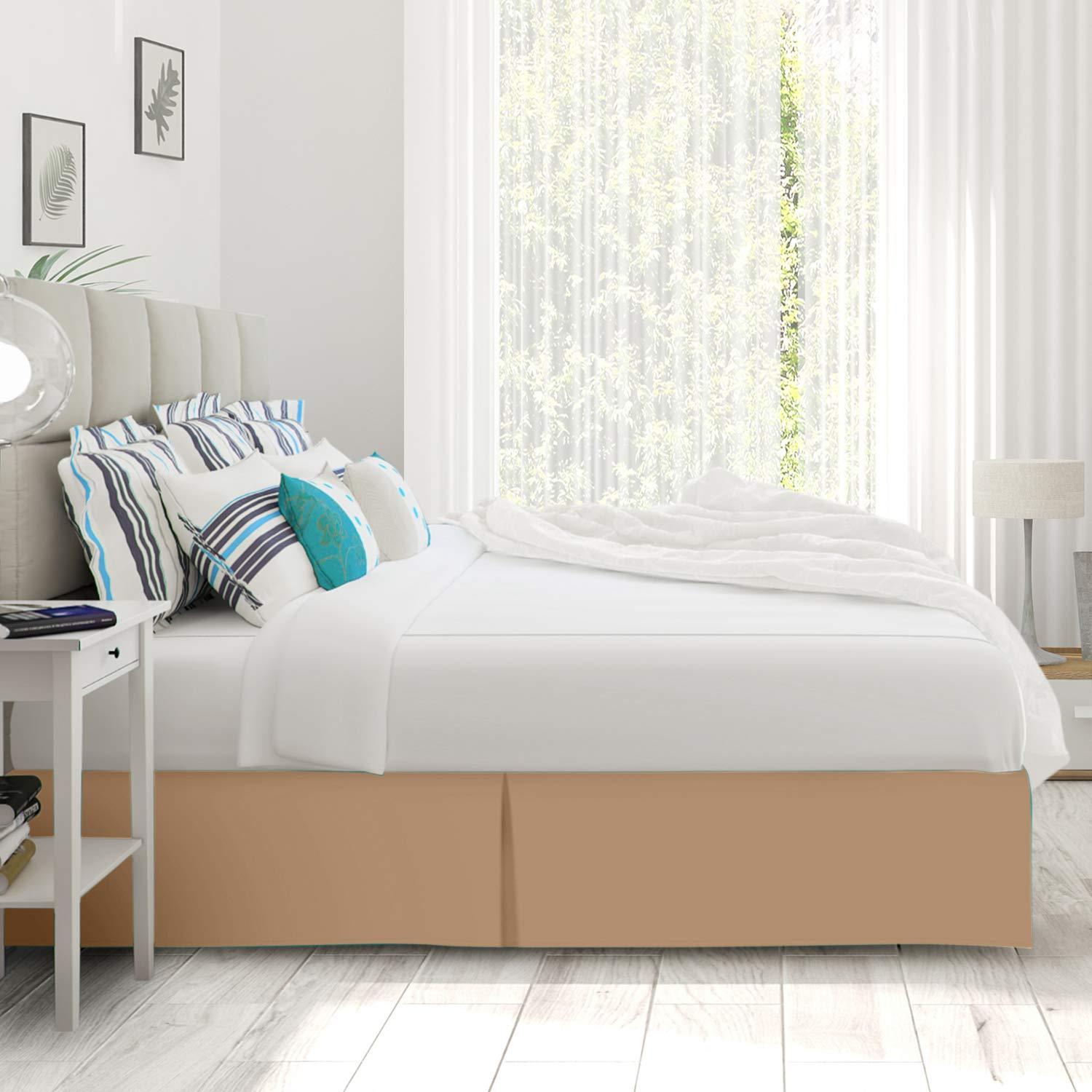 Glamour Bedding Super Soft Tailored Box Pleated Light Brown Bed Skirt 16'' Drop 78 x 80Inches Egyptian Cotton 800 TC Hotel Quality Split Corner King Bed Skirt Wrinkle & Fade Resistant Bed Cover Skirt