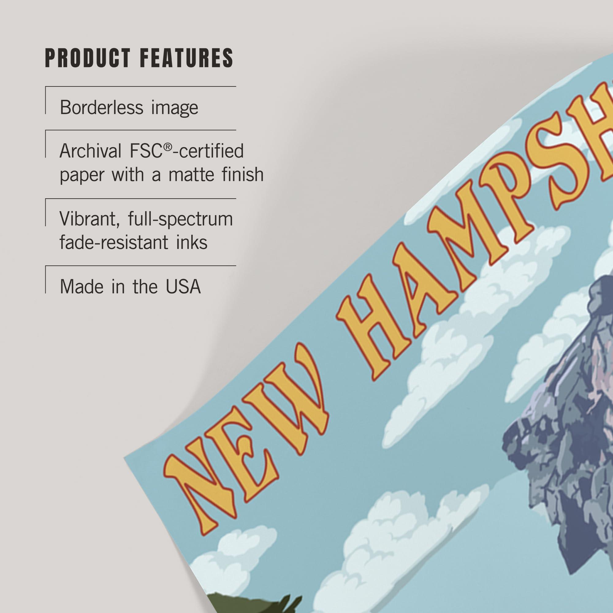 Lantern Press Lantern Press 36x54 Inch Giclee Art Print Wall Decor, New Hampshire, Old Man of the Mountain and Roadway