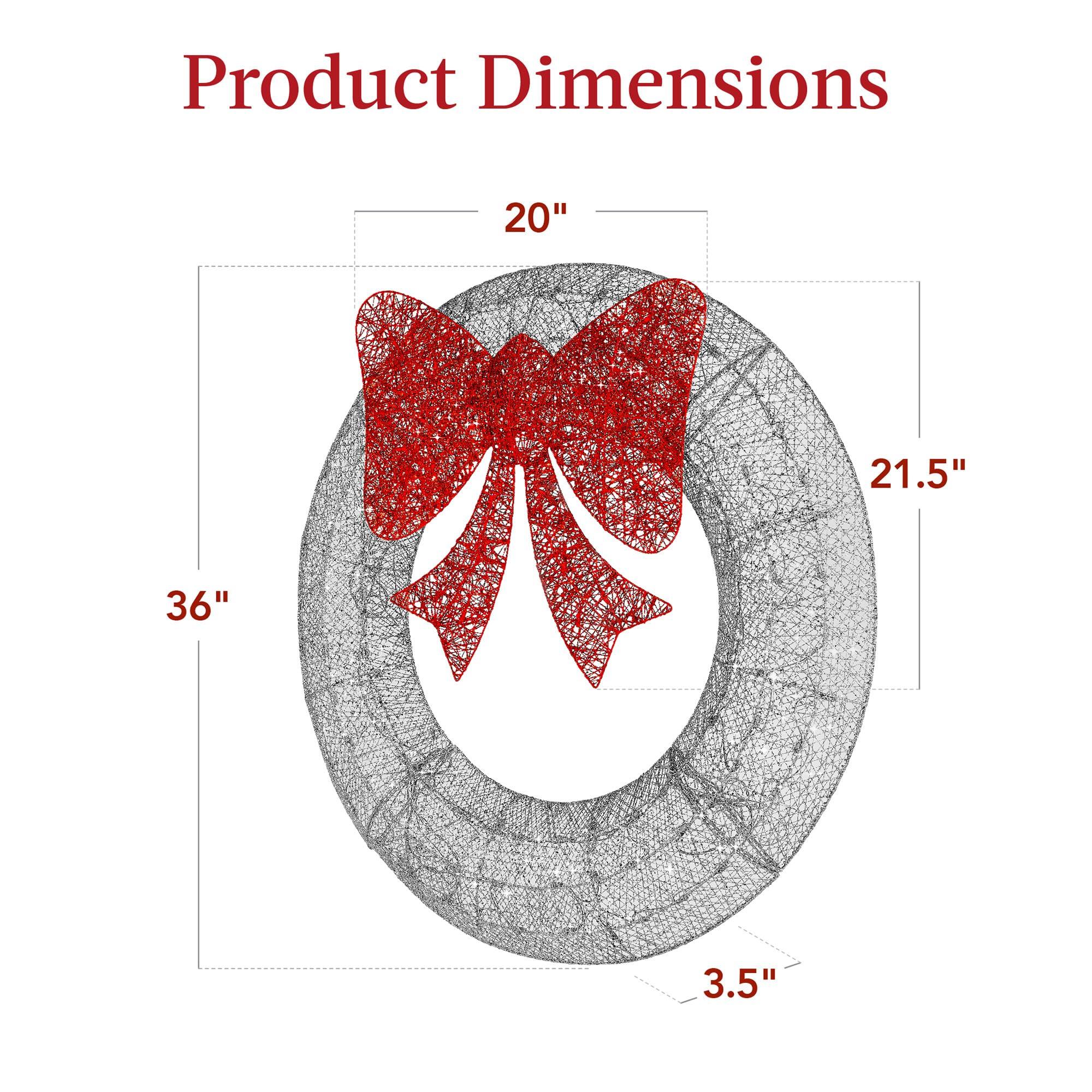 Best Choice Products Best Choice Products 36in Pre-Lit Outdoor Christmas Wreath Decoration, LED Metal Holiday Decor for Home w/ 120 Lights, Bow - Silver/Red