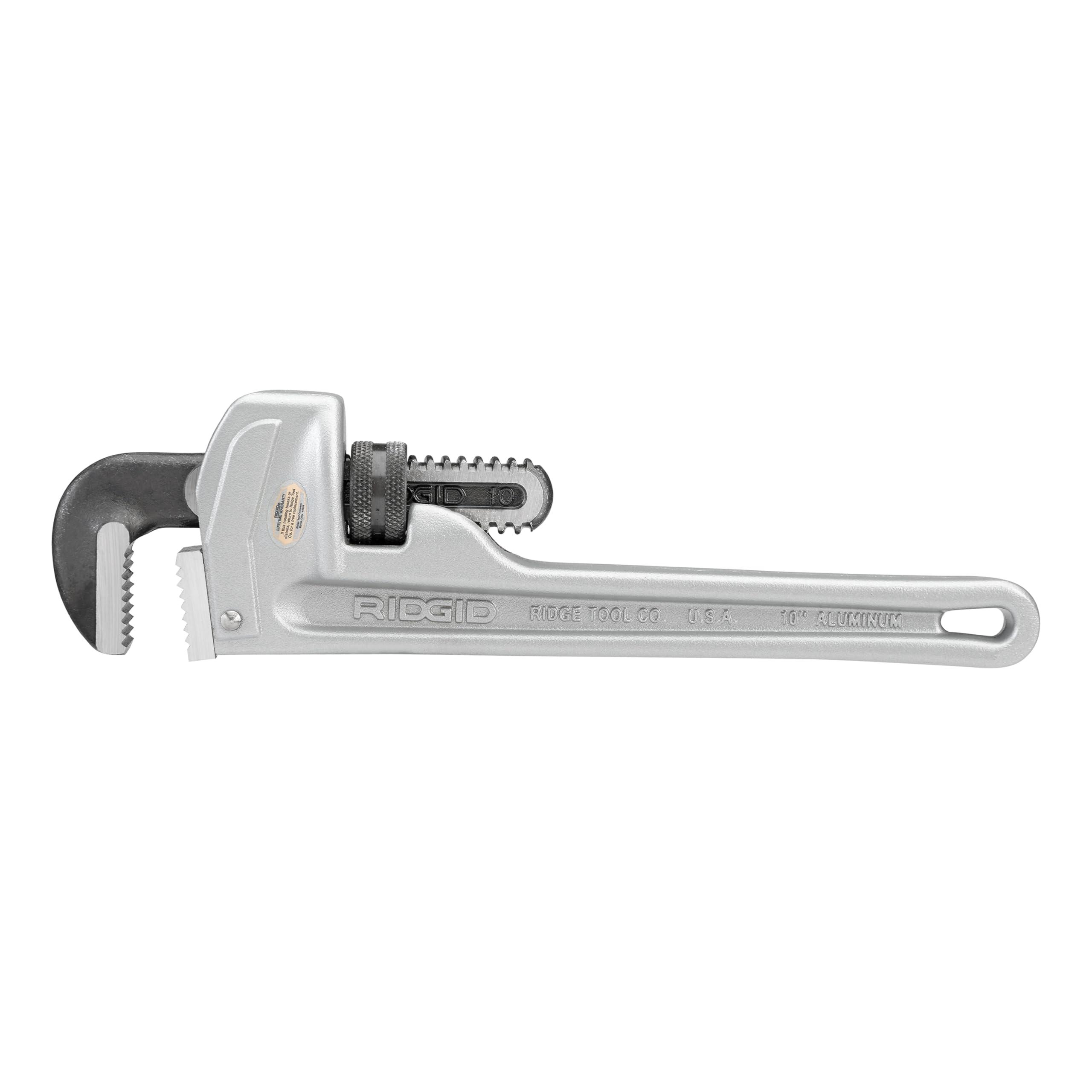 RIDGID RIDGID 31090 Aluminum Straight Pipe Wrench, 10\" Sturdy Plumbing Wrench with Self Cleaning Threads and Hook Jaws