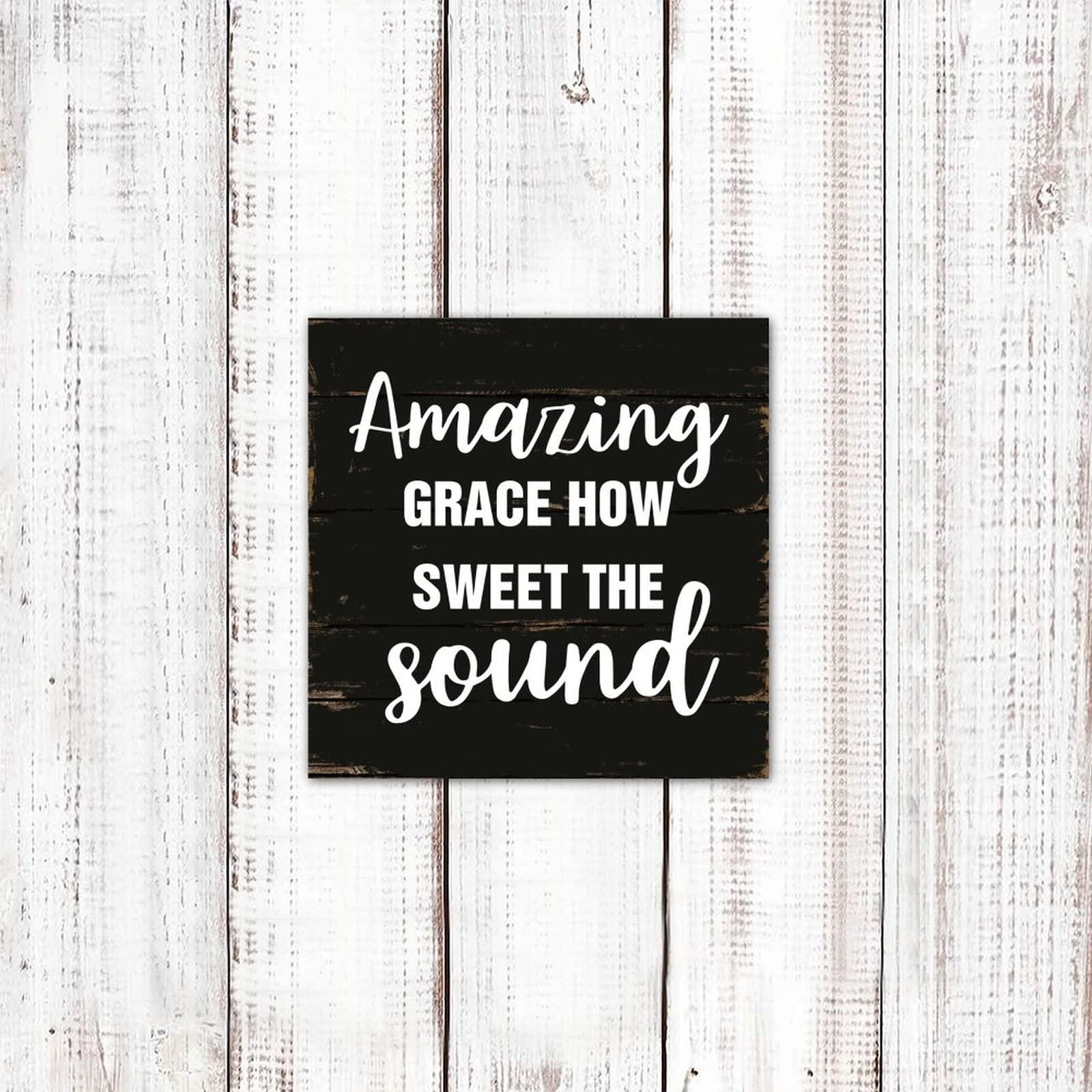 Alioyoit Wooden Pallet Sign Amazing Grace How Sweet The Sound Country Wood Welcome Sign Rustic Wood Board Wall Pediment Wall Hanging Decorations for Bedroom Porch 10 Inch