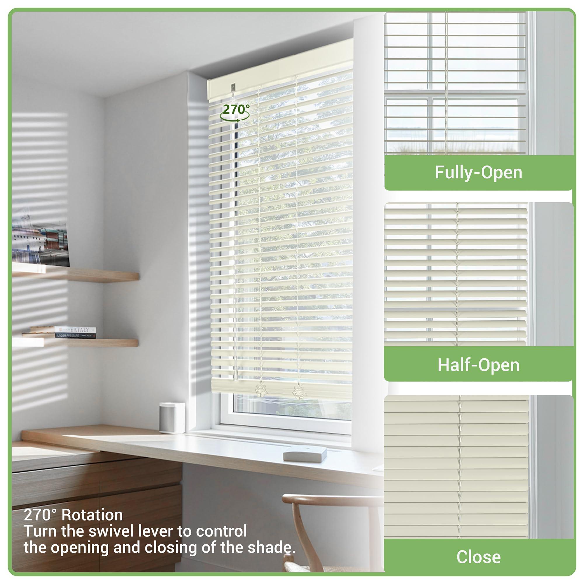 Boolegon Boolegon Aluminum Mini Blinds Cordless Venetian Blind New 1 Inch Metal Slat Horizontal Blinds Anti-UV Waterproof Venetian Windows Blind for Office Home, Beige, 44" W x 39" H