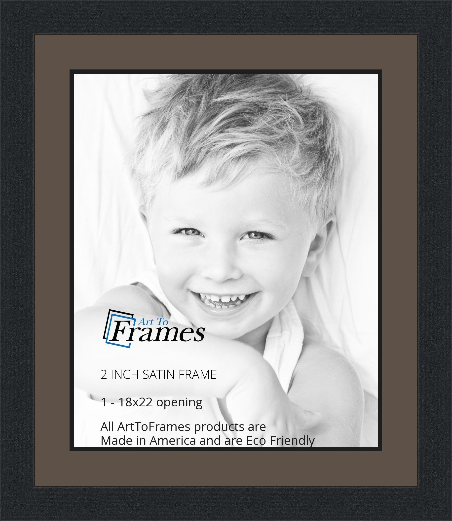ArtToFrames 18x22 / 18 x 22 Picture Frame Satin Black .. 2'' wide with a 2'' double mat