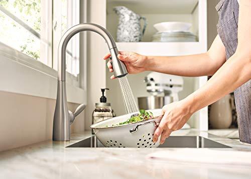 Moen Moen Arbor Spot Resist Stainless One-Handle Pulldown Kitchen Faucet with Sprayer and a Reflex Docking System, Kitchen Sink Faucet Featuring Power Boost for a Faster Clean, 7594SRS