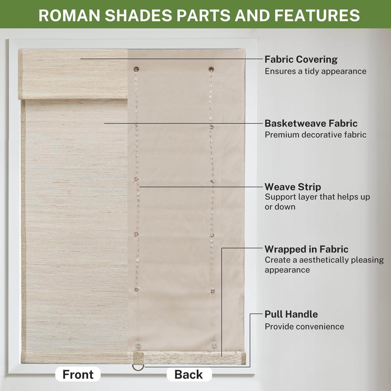 MiLin MiLin Roman Shades for Windows Cordless Blackout Roman Window Shades Blinds 100% Natural Linen Hand-Made Roman Shade - River Oaks (with Lining, Block 60%-70% Light) 38" W x 52" H