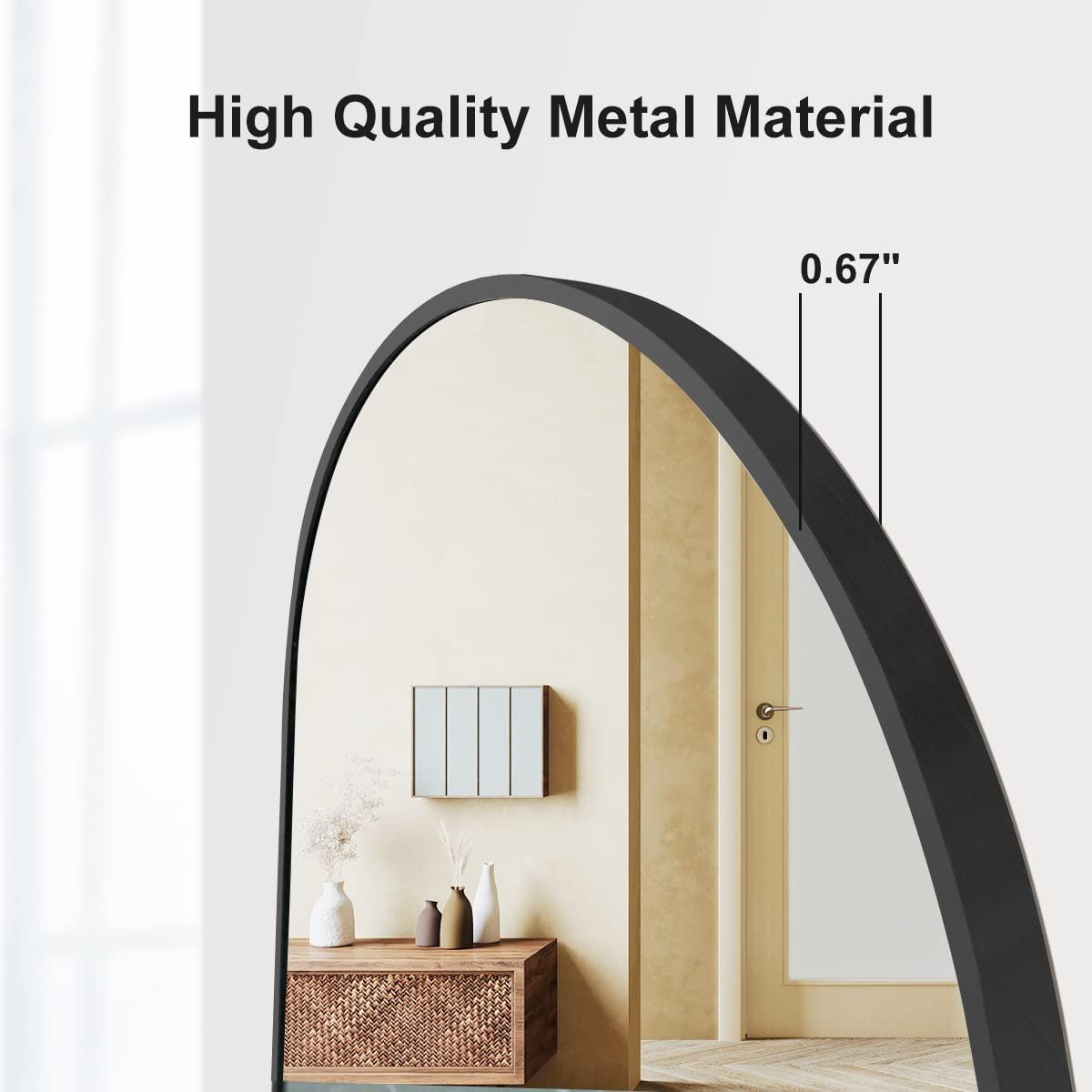 OGCAU OGCAU Full Length Mirror, Wall Mirror Full Length, Wall-Mounted Mirror, Body Mirror for Wall in Bedroom, Arched-Top Mirror, Hanging Mirror with Aluminum Alloy Frame (Oval Black)