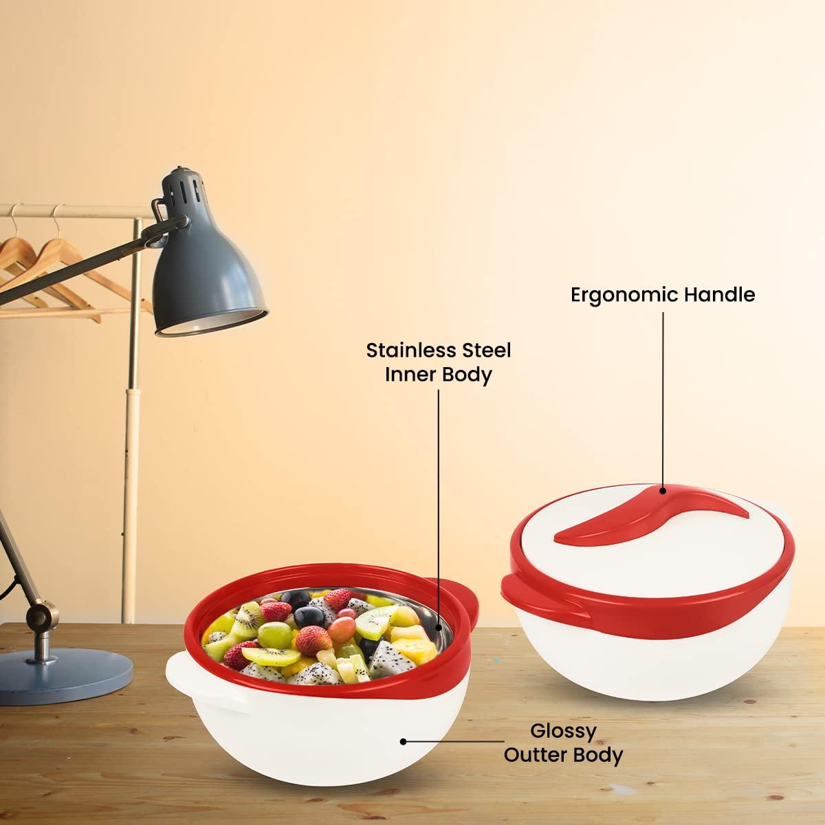 Pinnacle Thermoware Pinnacle Insulated Casserole Dish with Lid 1.5 qt. Hot Pot Food Warmer/Cooler Great Thermal Soup/Salad Serving Bowl- Stainless Steel Hot Food ContainerBest Gift Set for Moms Holidays Red/white