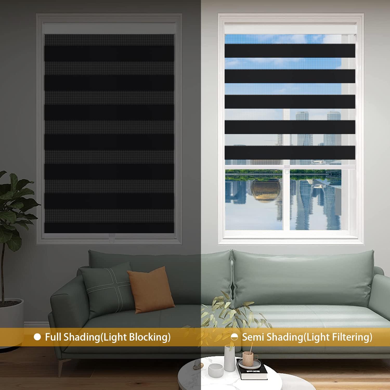 JOIMAR Zebra Roller Shades, Zebra Blinds for Windows,Custom Size Cordless Blackout Zebra Blinds,Dual Layer,Privacy Light Control for Day and Night,Window Blinds for Room,Office,Black,26" W x 60" H