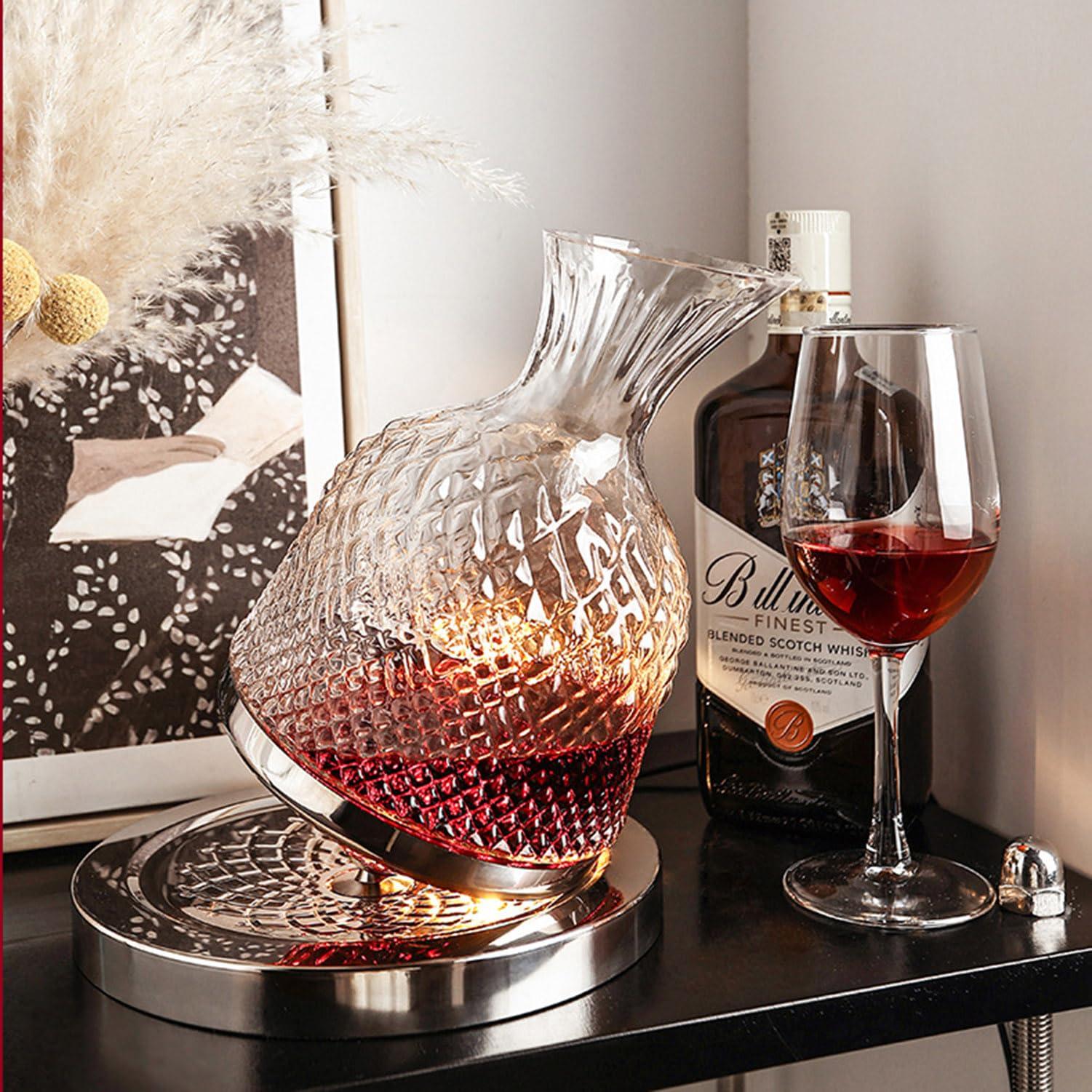 GANWULY Wine Decanter, Personalized Spinning Crystal Wine Decanter, 50oz/1500ml Red Wine Decanter, with Bottle Opener