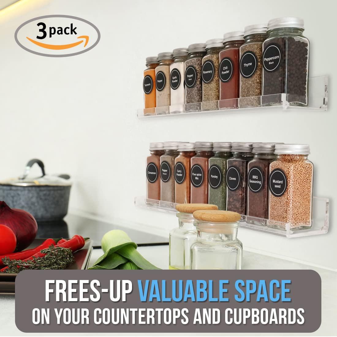 Pretty Display Pretty Display Wall Mounted Spice Rack Shelves [3-Pack] - Clear Acrylic 15\" Spice Shelves with Open Shelf Ends