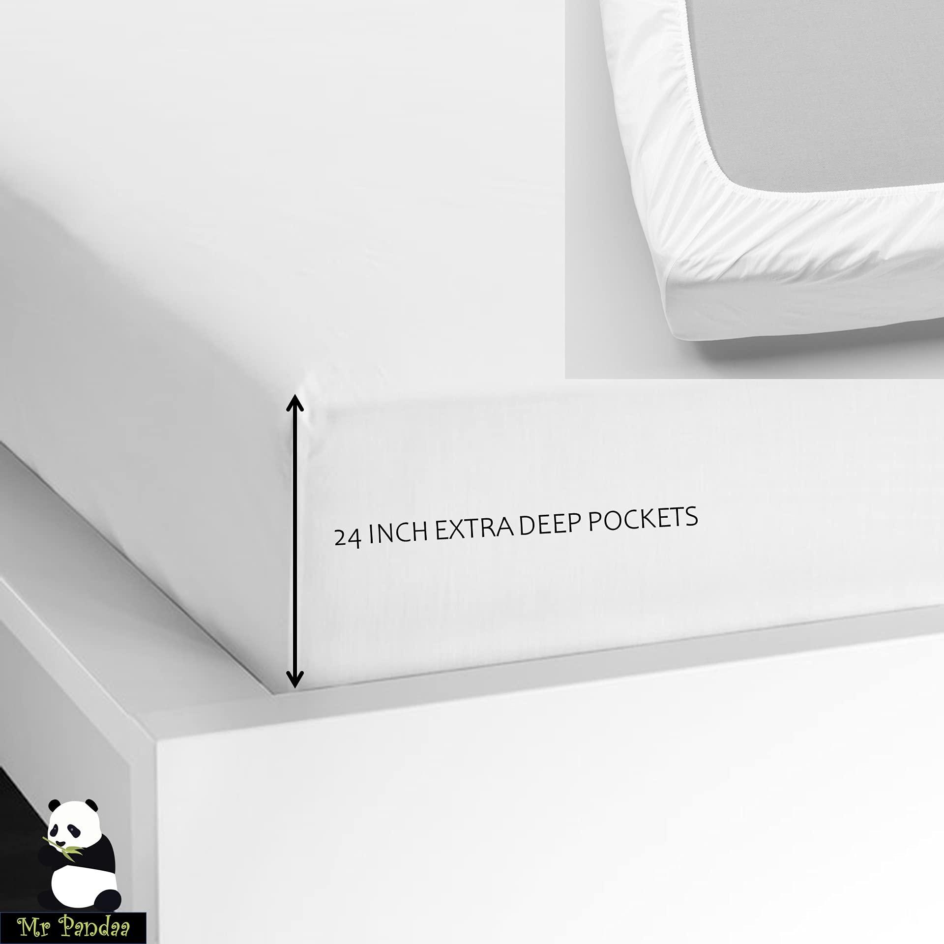 Mr Pandaa 100% American Supima Cotton 1000 Thread Count Sheet Set, Ultra Crisp, Sateen Weave Smooth Finish Plush Hotel Collection, 24\" Deep Pocket, Breathable & Fade Resistant-Full Extra Long-Navy Blue