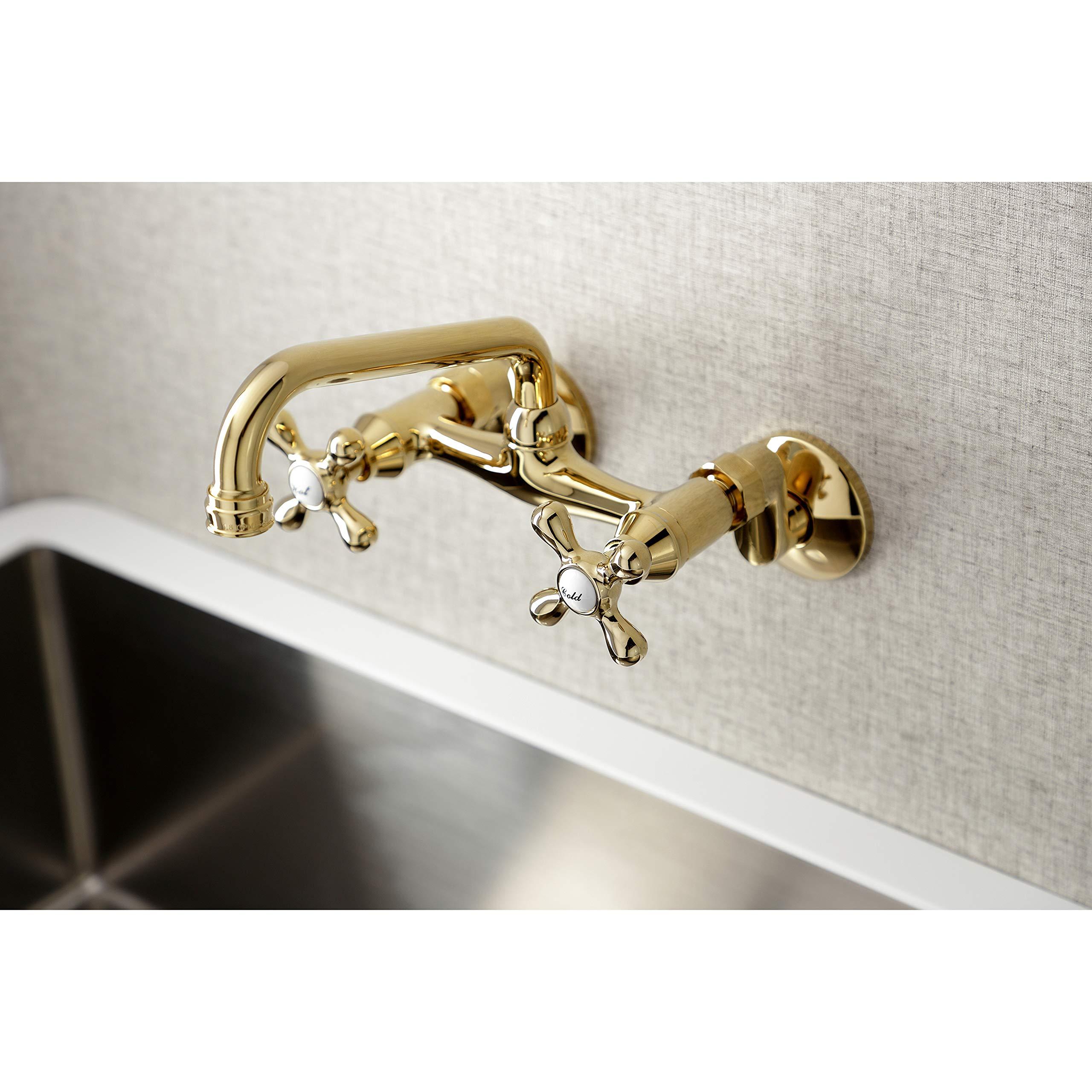 Kingston Brass Kingston Brass KS213PB Victorian Two Handle Wall Mount Kitchen Faucet, 7-Inch, Polished Brass