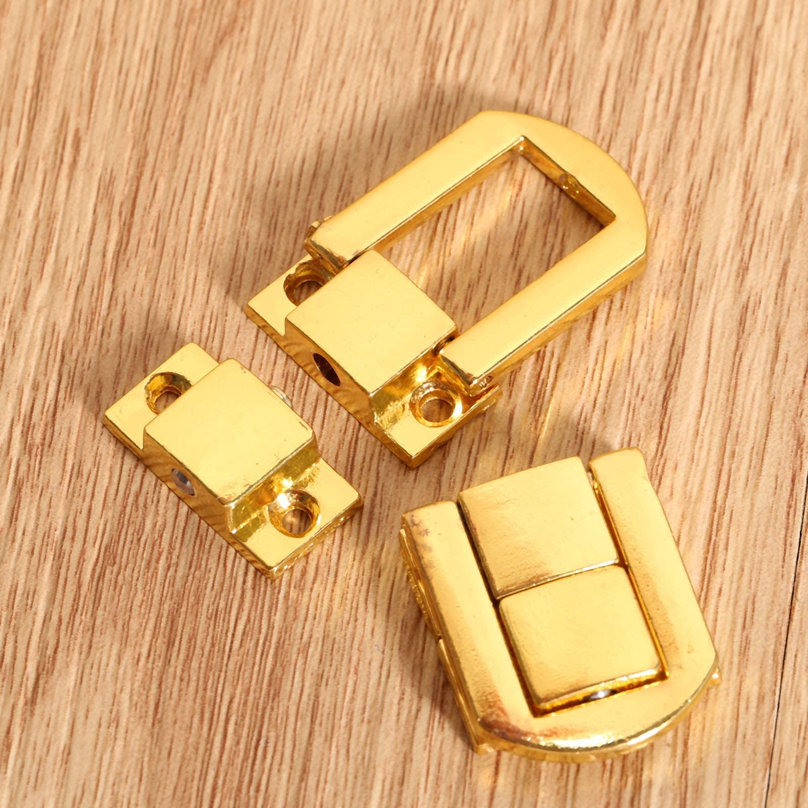 dophee dophee Toggle Catch Lock 0.98\"x0.79\" Gold Retro Style Iron Hasp Wood Chest Lock Latch Clasp with Screws for Jewellery Box Suitcase Chest Decoration (5-Pack)