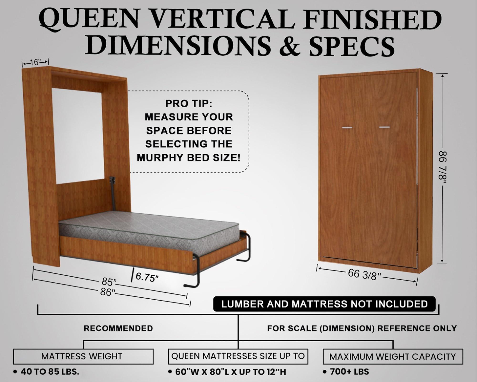 Easy DIY Murphy Bed Queen Murphy Bed Hardware Kit Vertical - Made in The USA - Murphy Bed Queen Size Murphy Bed Kit - DIY Murphy Bed Kit Queen Wall Bed for Guestroom - Easy to Build Hidden Murphy Beds - Wall Murphey Bed