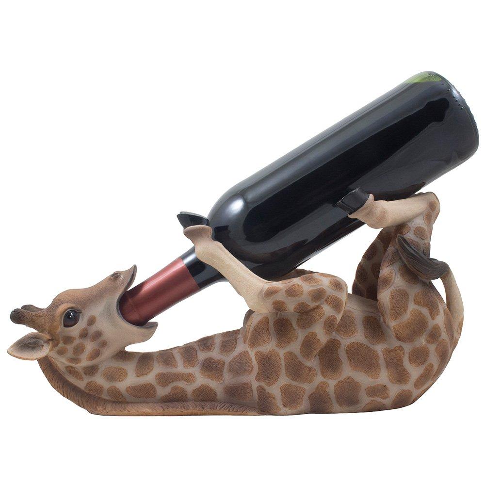 Home 'n Gifts Drinking Giraffe Wine Bottle Holder Statue in African Jungle Safari Sculptures and Figurines Decor & Wildlife Animal Wine Racks and Stands Gifts