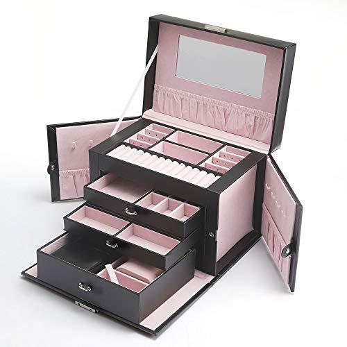 Kendal Black Leather Jewelry Box Travel Case and Lock