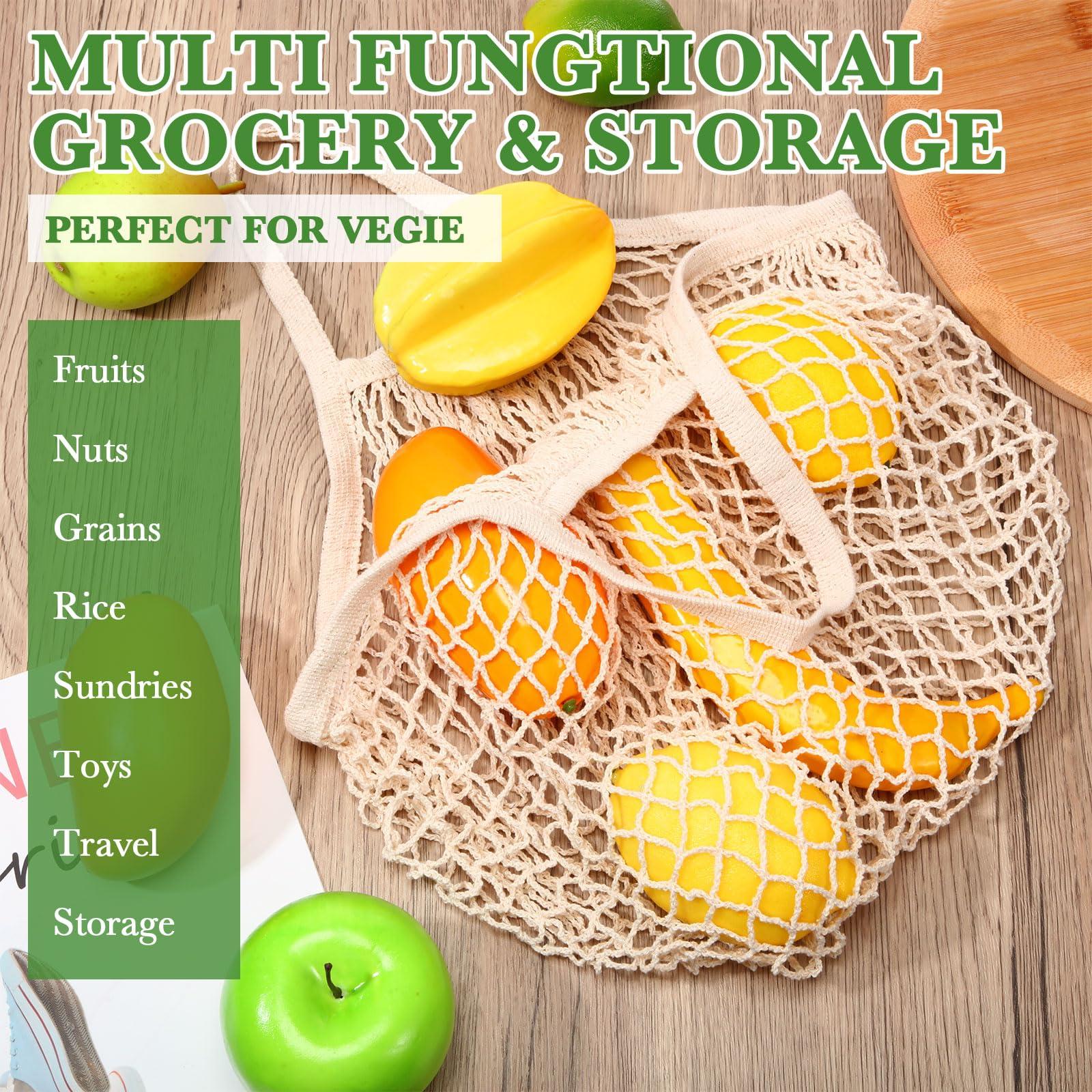 Woanger Woanger 24 Pcs Reusable Cotton Mesh Produce Shopping Bags Washable Grocery Bag Net Portable Fruit and Vegetable Bag Cotton String Bags Long Handle Net Tote Organizer (Short Handle)