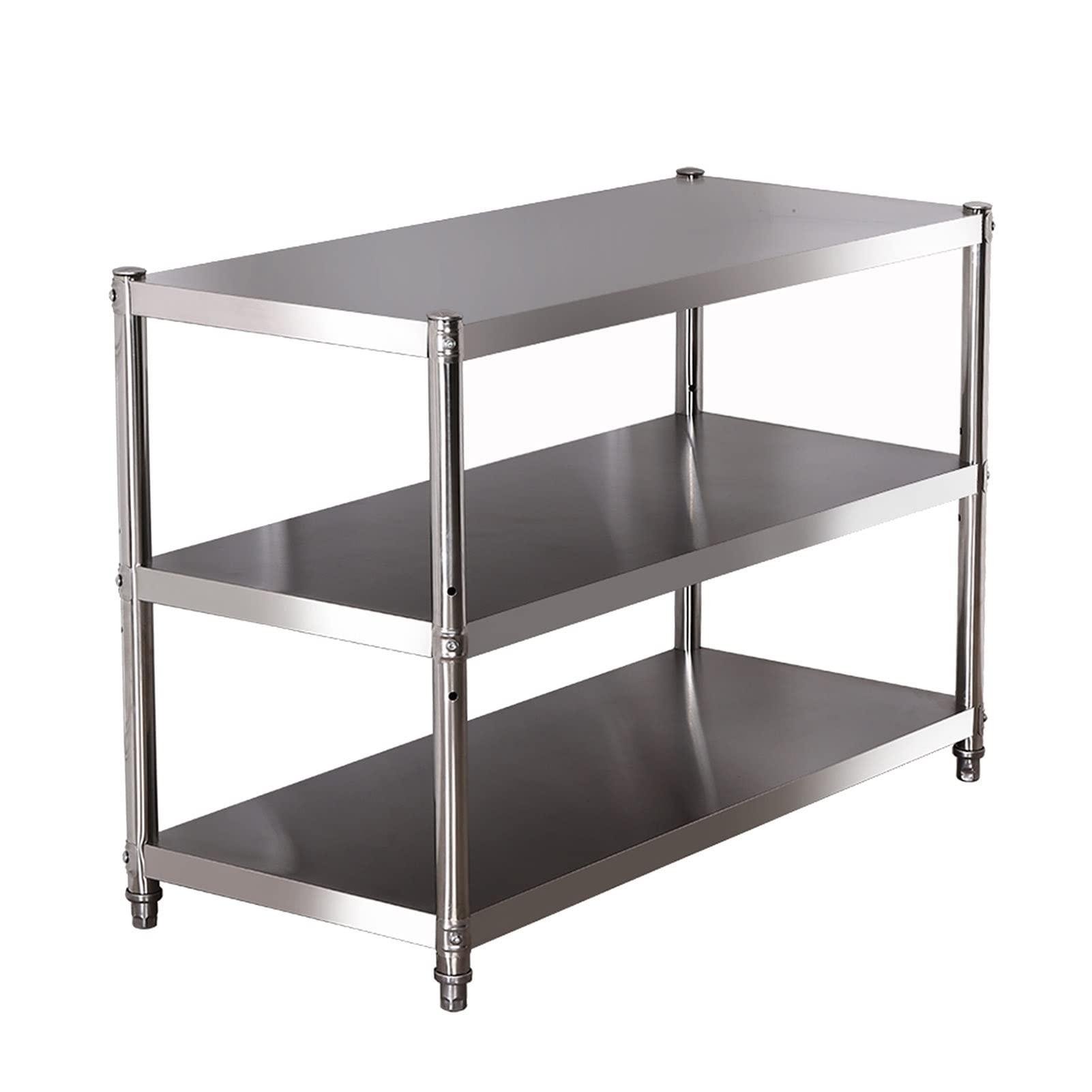 GOCHUSX GOCHUSX Stainless Steel Shelf, Kitchen Storage Rack, 3-Tier Shelving Units and Storage, Standing Shelving Work Table for Kitchen Garage Office(90X30X80CM)