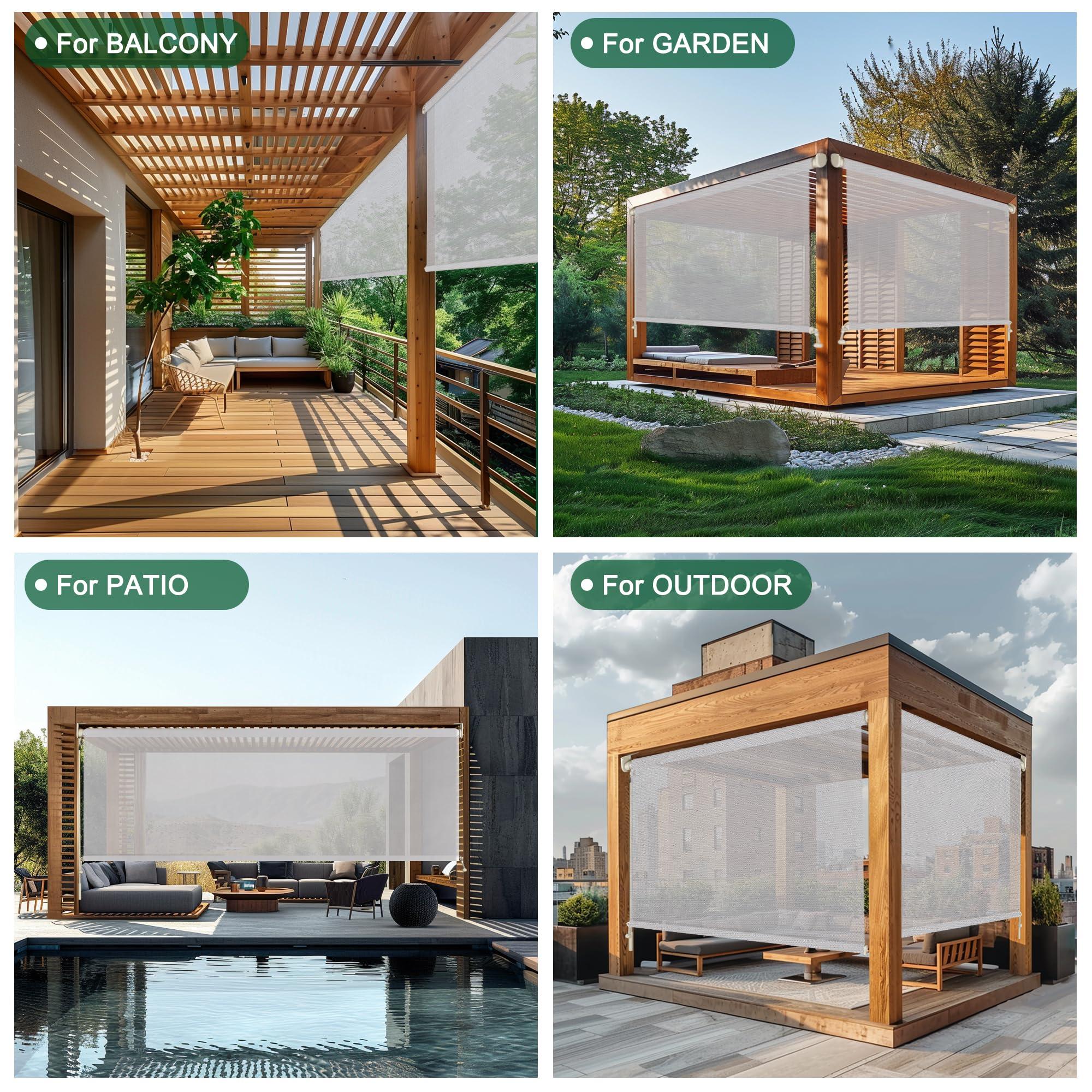 Doing-X Doing-X Outdoor Roller Shade for Patio Shades Roll up Exterior Blinds Cordless Wand Operation Privacy Screen Hand cranking Roller Shades for Porch Pergola Balcony,20" W x 30" H(5% Openness Gray)