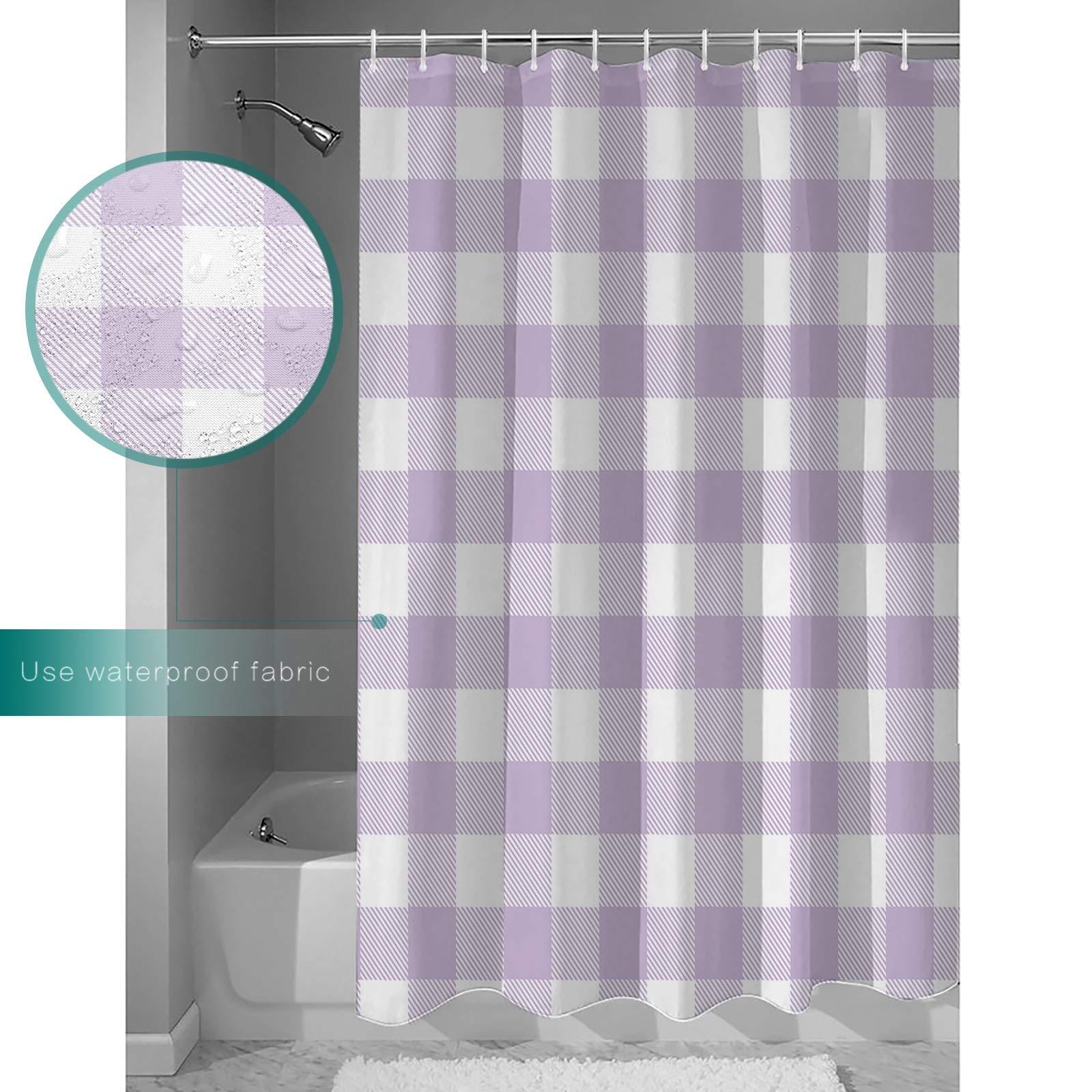 LooPoP LooPoP Shower Curtain for Master, Guest, Kids\', College Dorm Bathroom Buffalo Plaid Waterproof Polyester Bathroom Curtains with Hooks Farmhouse Purple Style
