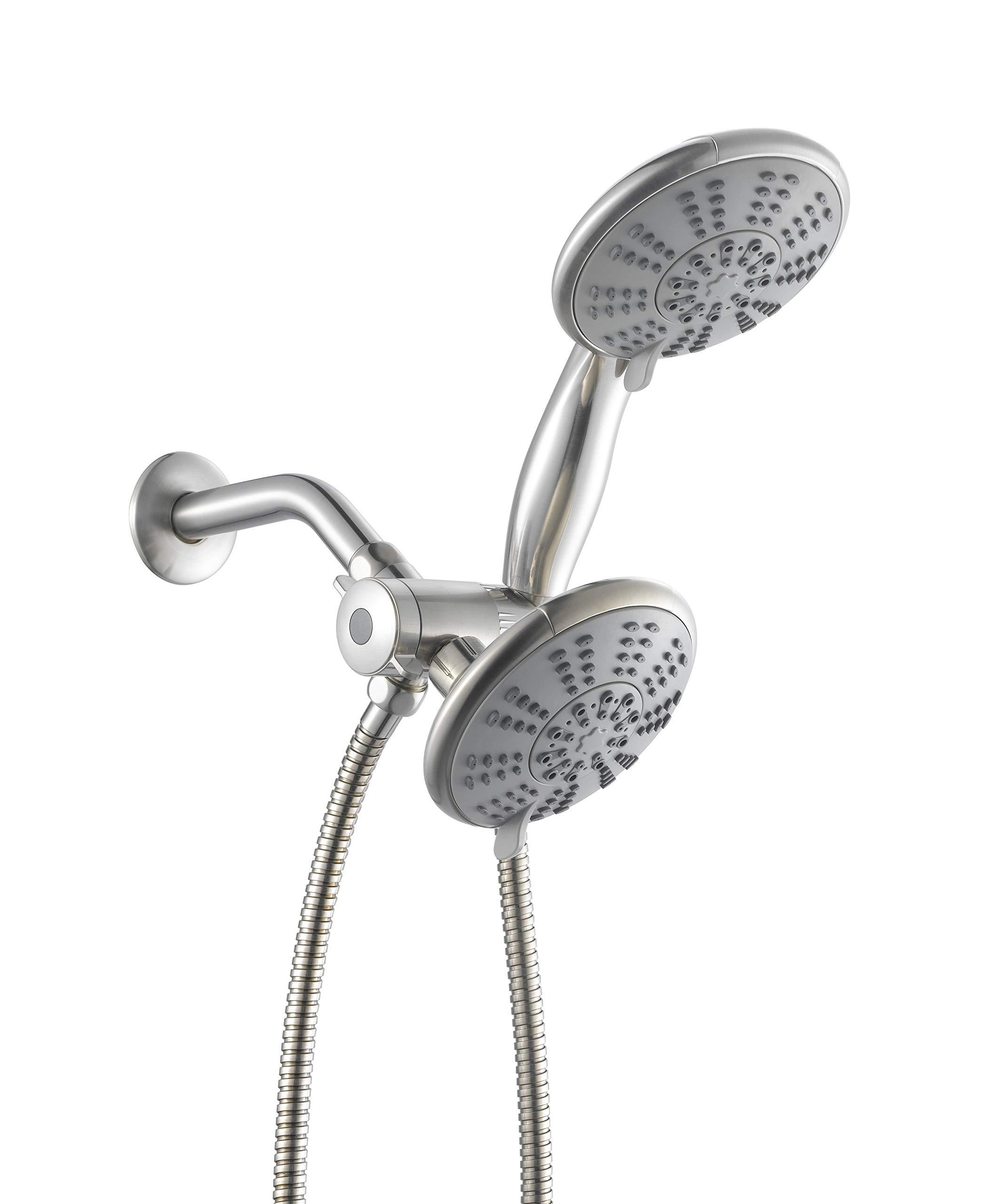 Ana Bath Ana Bath 5-Inch Anti-Clog High Pressure LARGE Dual Shower Head with Handheld Spray - 5 Unique Spray Modes/BRASS CONNECTOR/5 Ft Stainless Steel Hose/Spot Resist Brushed Nickel