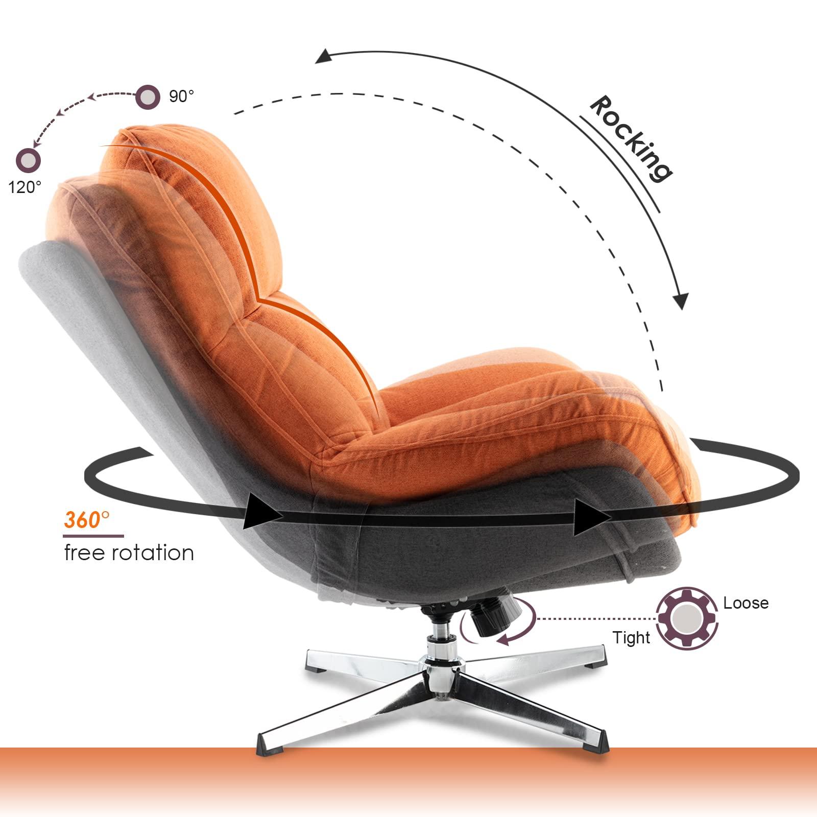 DUOMAY DUOMAY Swivel Lounge Chair Modern Linen Soft Accent Chair with Chrome Base, 34\" Wide Relax Glider Rocker Chair for Living Room Bedroom Reading Room Office, Orange