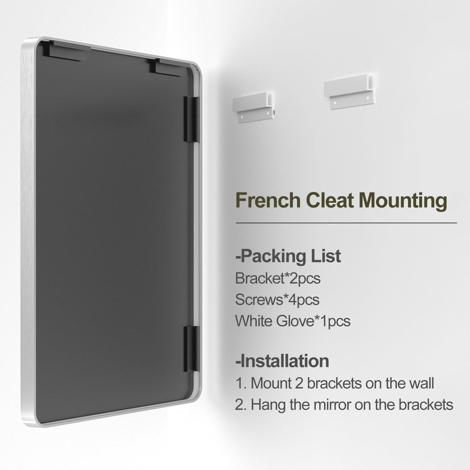 GOLOMO GOLOMO 48x36 Inch Silver Bathroom Mirror for Wall, Silver Metal Framed Bathroom Vanity Mirror, Modern Rounded Rectangle Mirror, Shatterproof, Anti-Rust (Horizontal/Vertical)