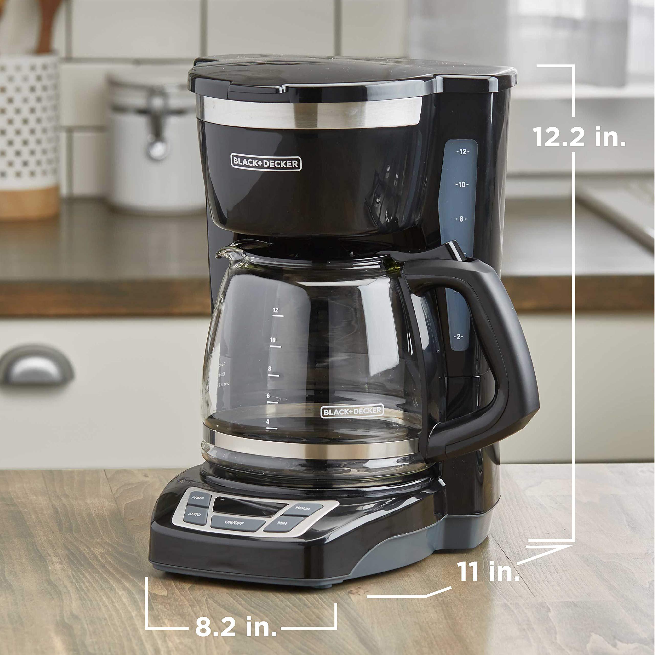 BLACK+DECKER BLACK+DECKER 12-Cup Digital Coffee Maker, Programmable, Washable Basket Filter, Sneak-A-Cup, Auto Brew, Water Window, Keep Hot Plate, Black