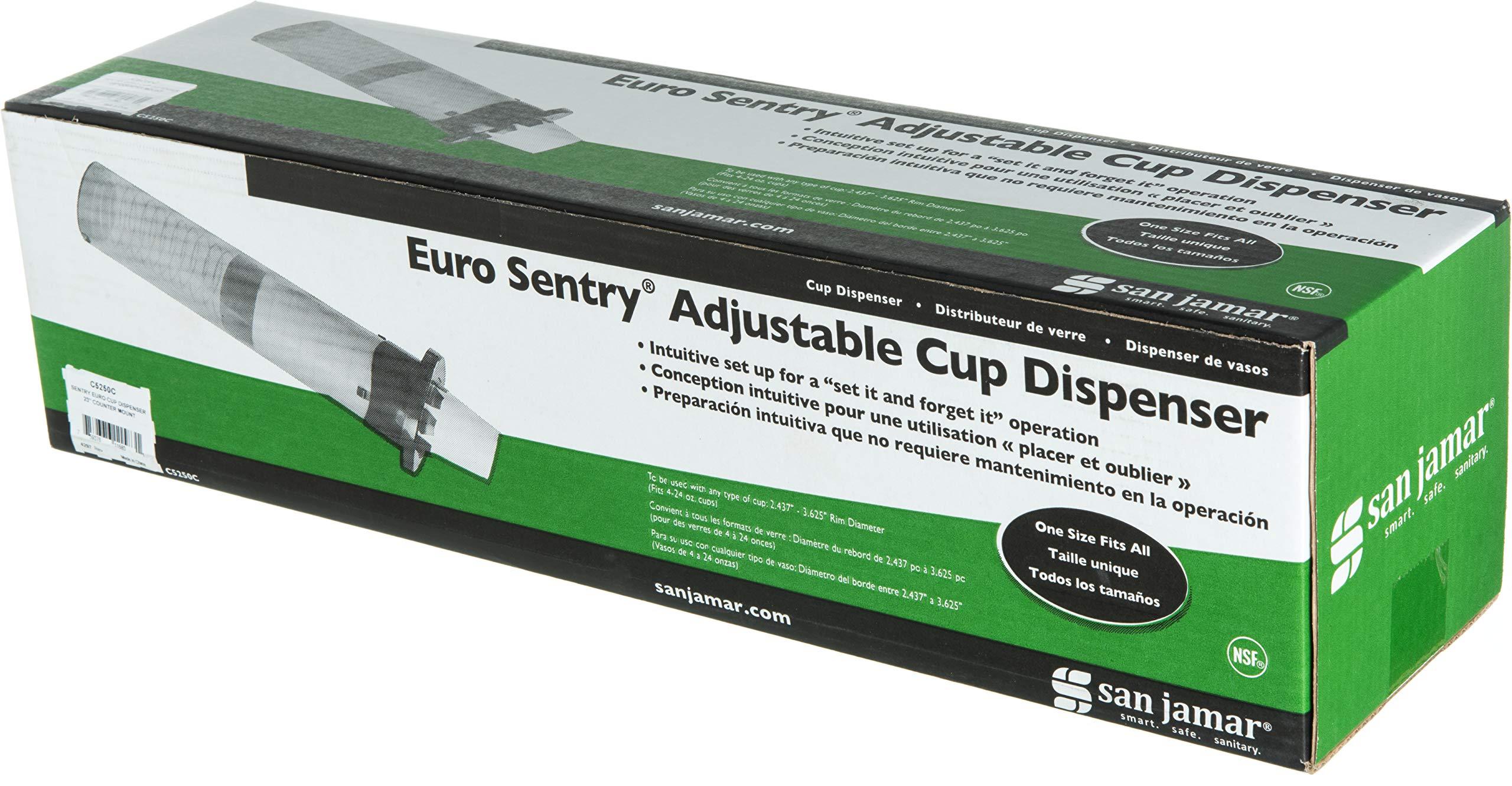 San Jamar San Jamar Euro Sentry In-Counter Cup Dispenser 4-24 Oz Cups with Adjustable Lever for Restaurants, Dining Halls, and Fast Food, Plastic, 23.5 Inches, Blue